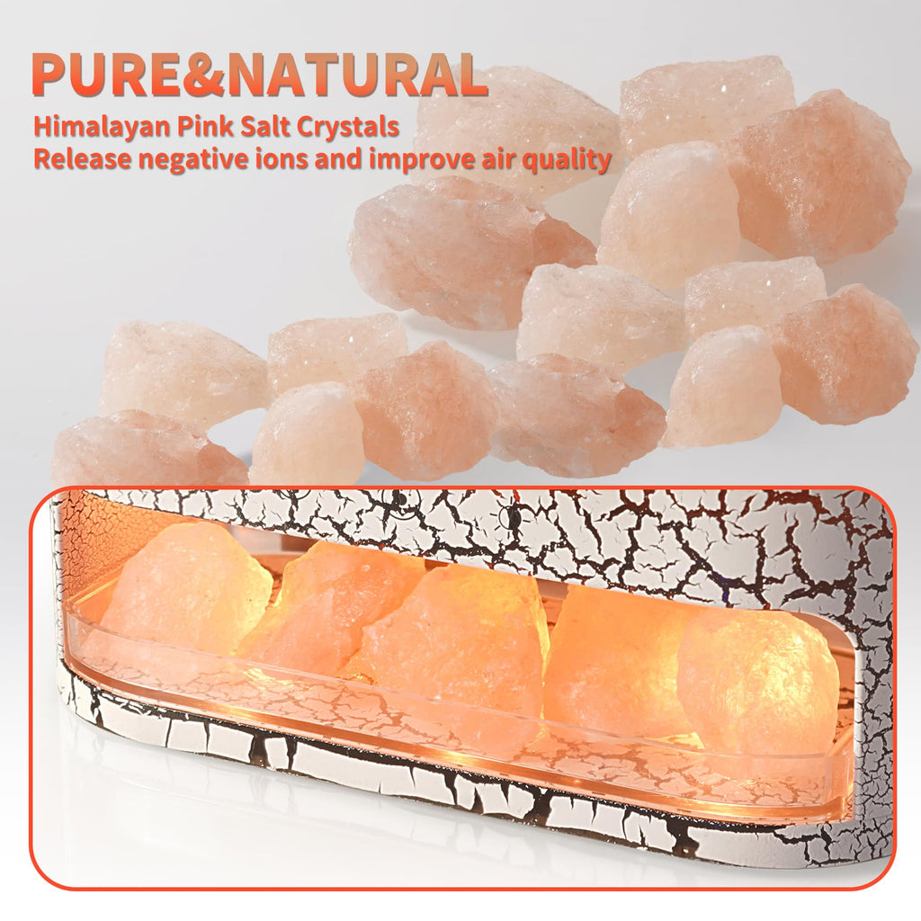BOHOFAM Essential Oil Diffuser with Himalayan Salt Lamp – White, Dual Flame & Jellyfish, 4x10ml Oils
