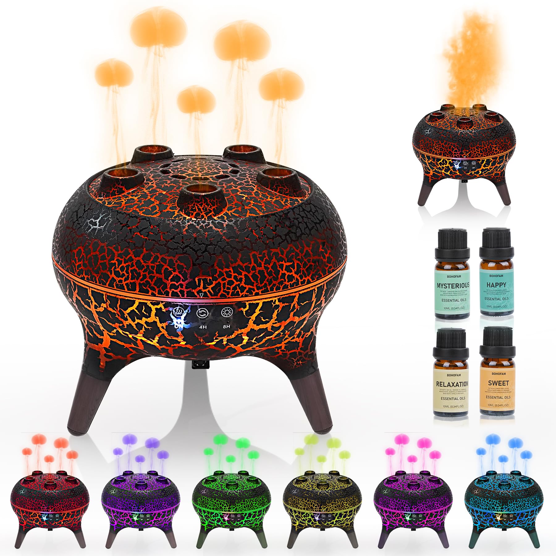 BOHOFAM Jellyfish Diffuser 250ML – Sound-Activated Mist, 7-Color Lights