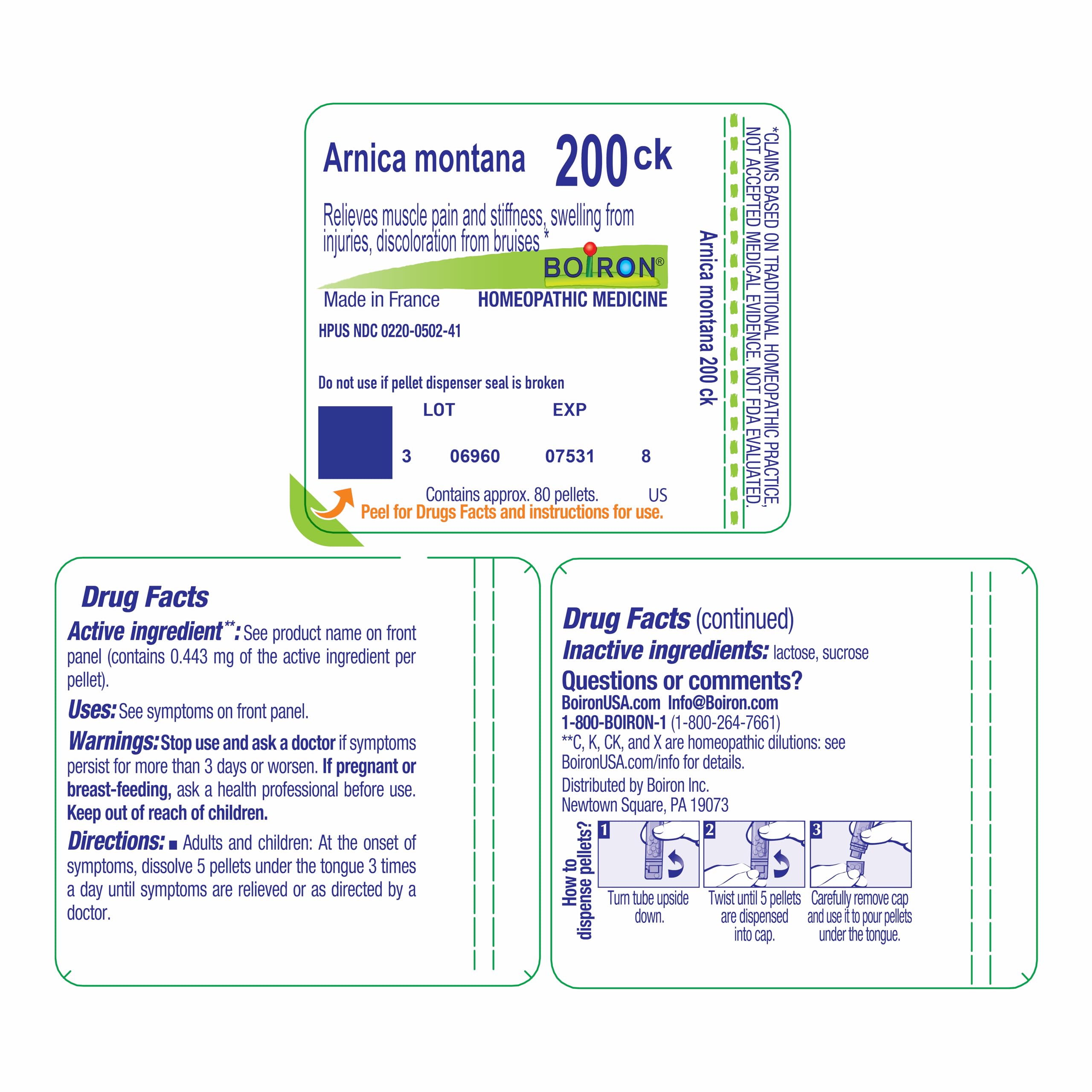 Boiron Arnica Montana 200Ck - 80 Pellets for Muscle Pain, Stiffness & Swelling