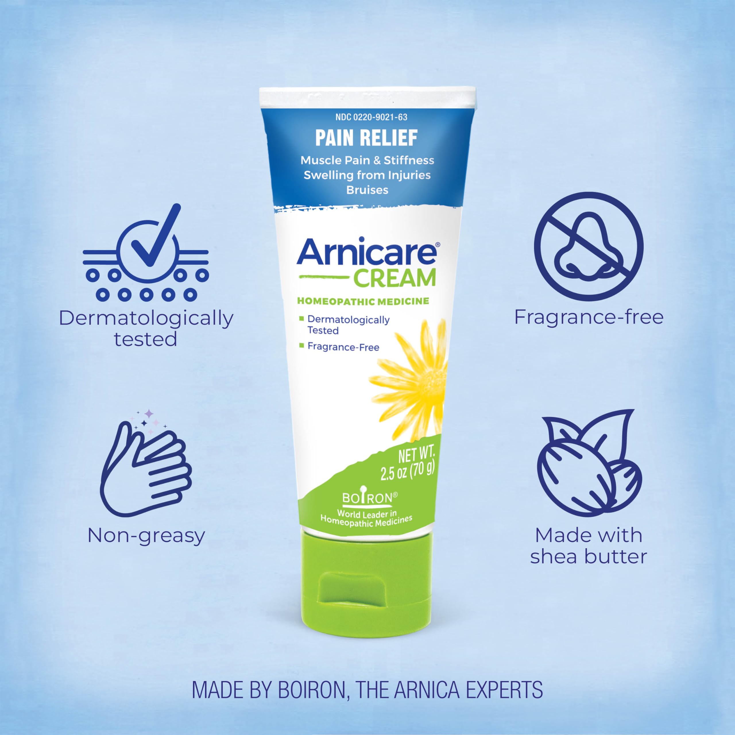 Boiron Arnicare Cream 2.5 oz – Fragrance-Free, Fast-Absorbing Topical Pain Relief for Muscle & Joint Discomfort