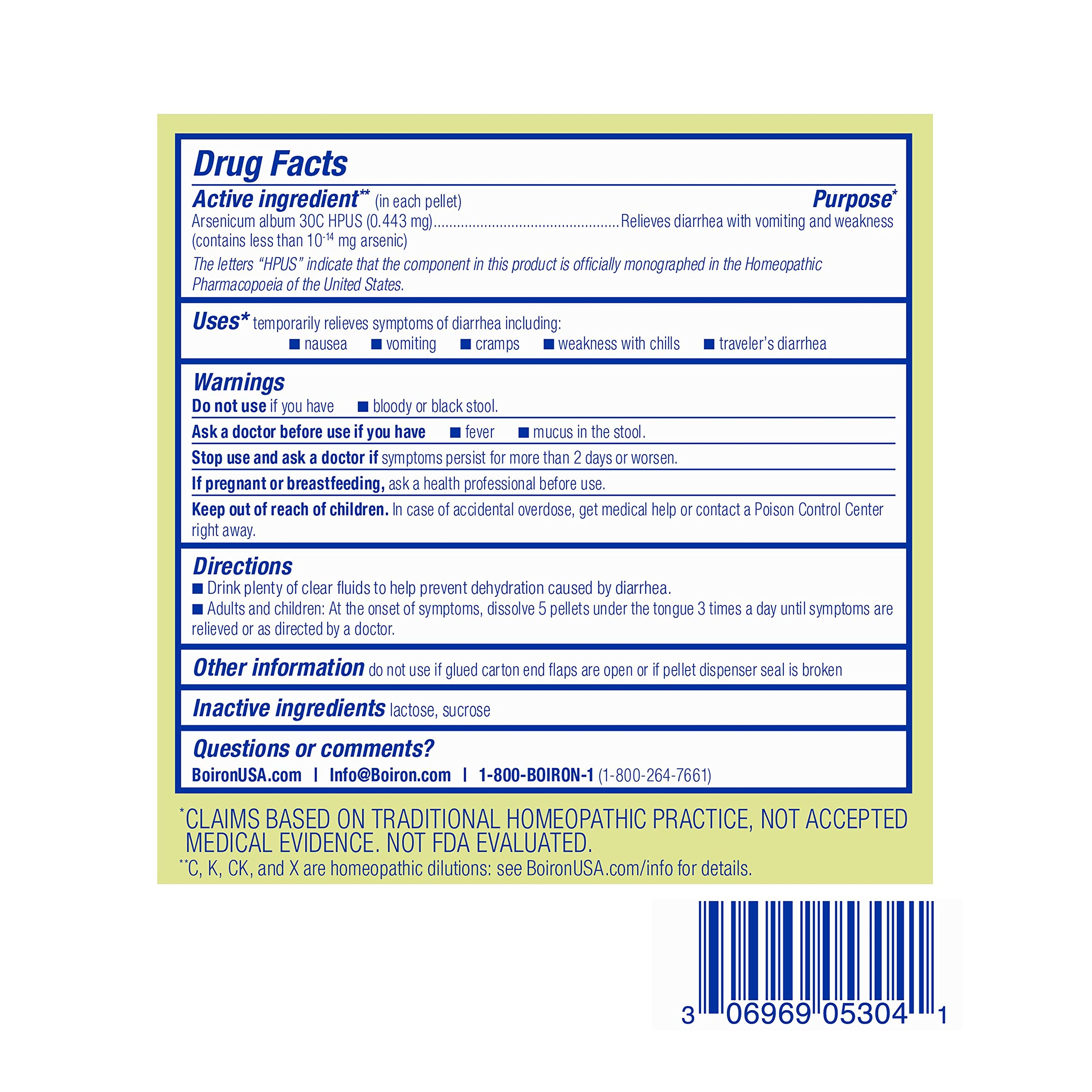 Boiron Arsenicum Album 30C – Homeopathic Diarrhea & Nausea Relief (240 Pellets)