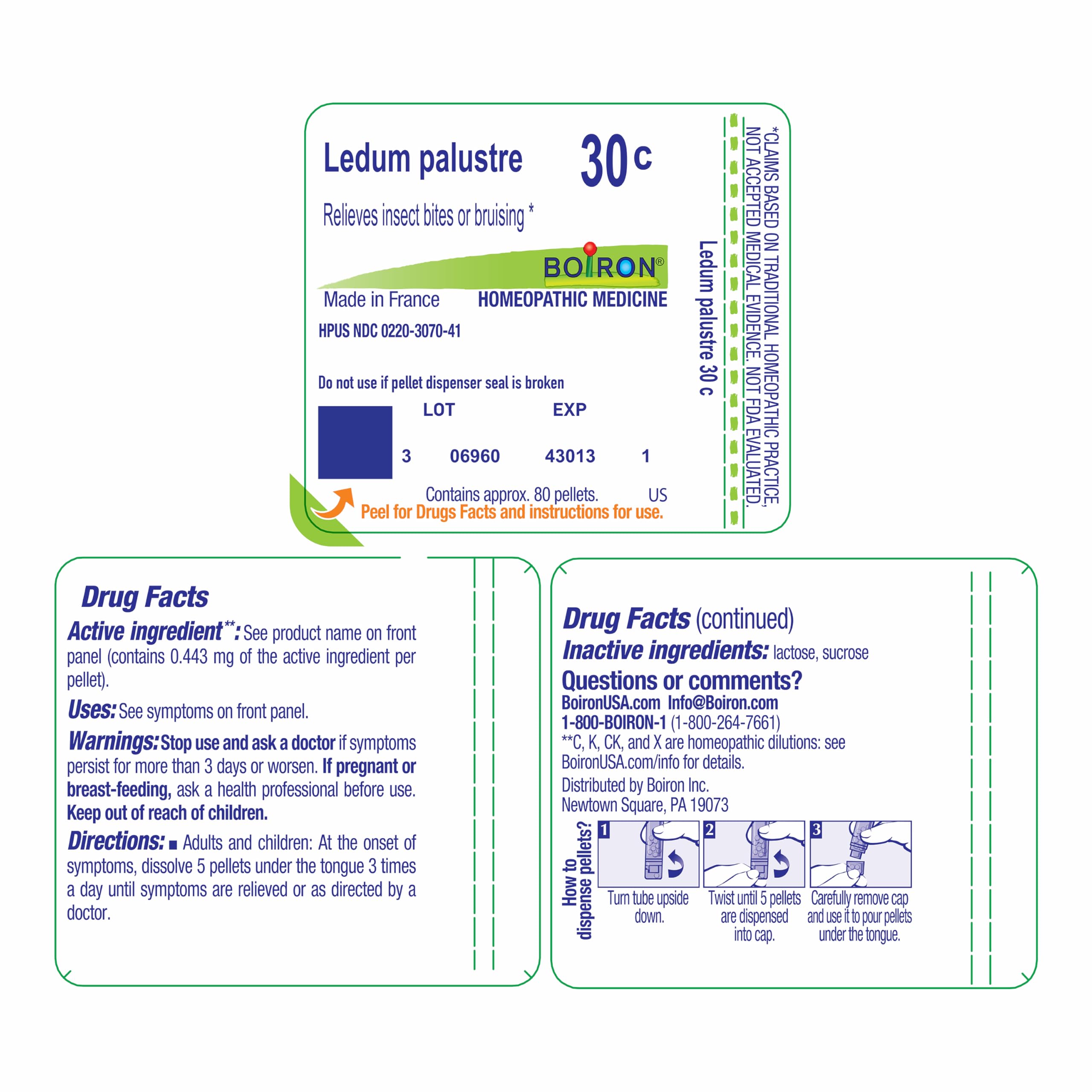 Boiron Ledum Palustre 30C – Homeopathic Insect Bite Relief, 80 Pellets