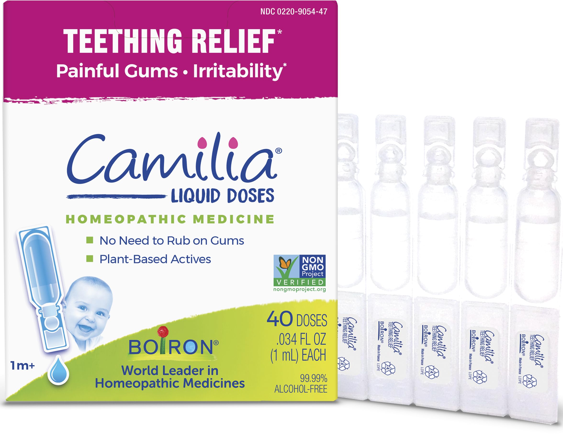 Boiron Camilia Teething Drops – Day & Night Relief for Babies (40 Droppers in 8 Packs)