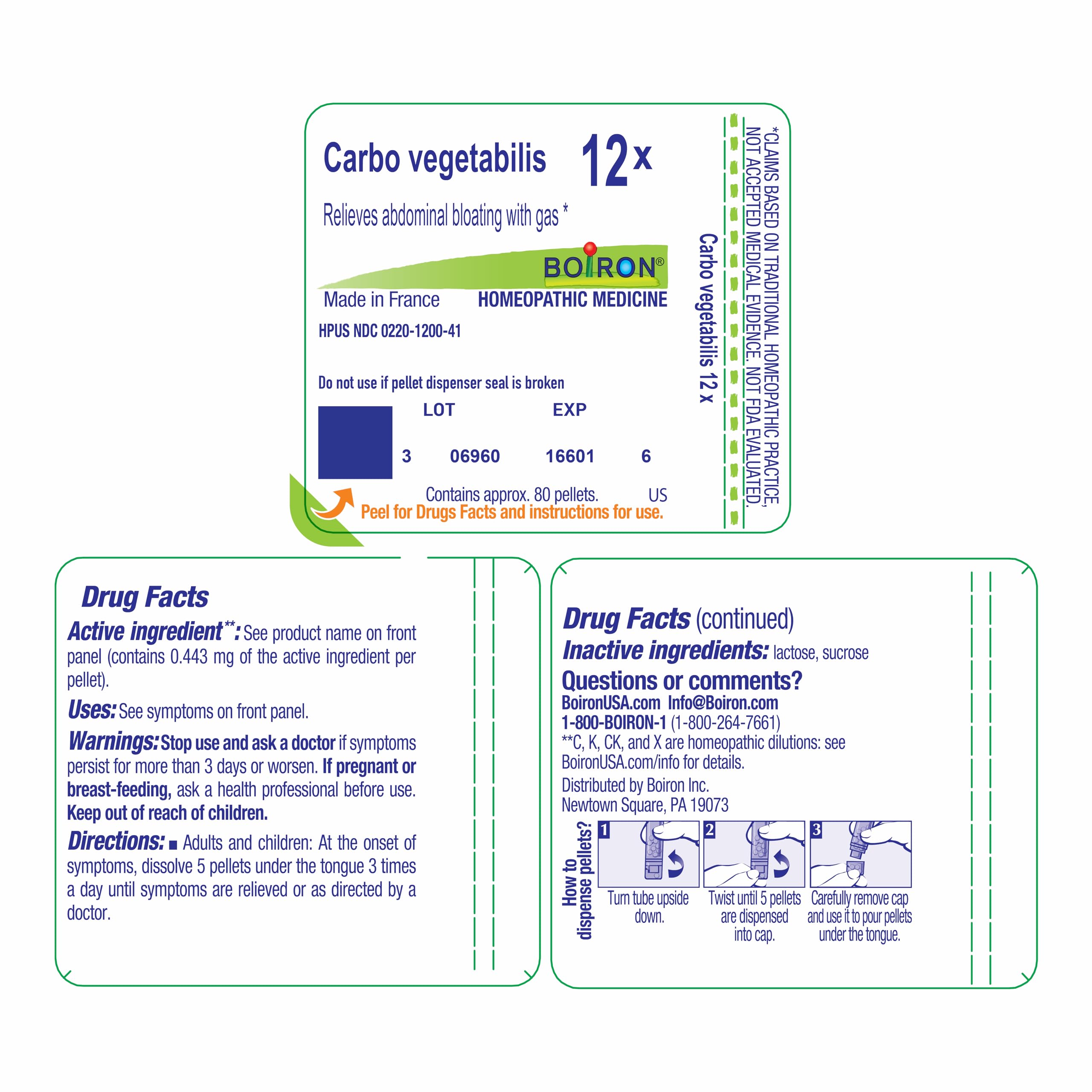 Boiron Carbo Vegetabilis 12C – Homeopathic Medicine for Bloating & Gas (80 Pellets)