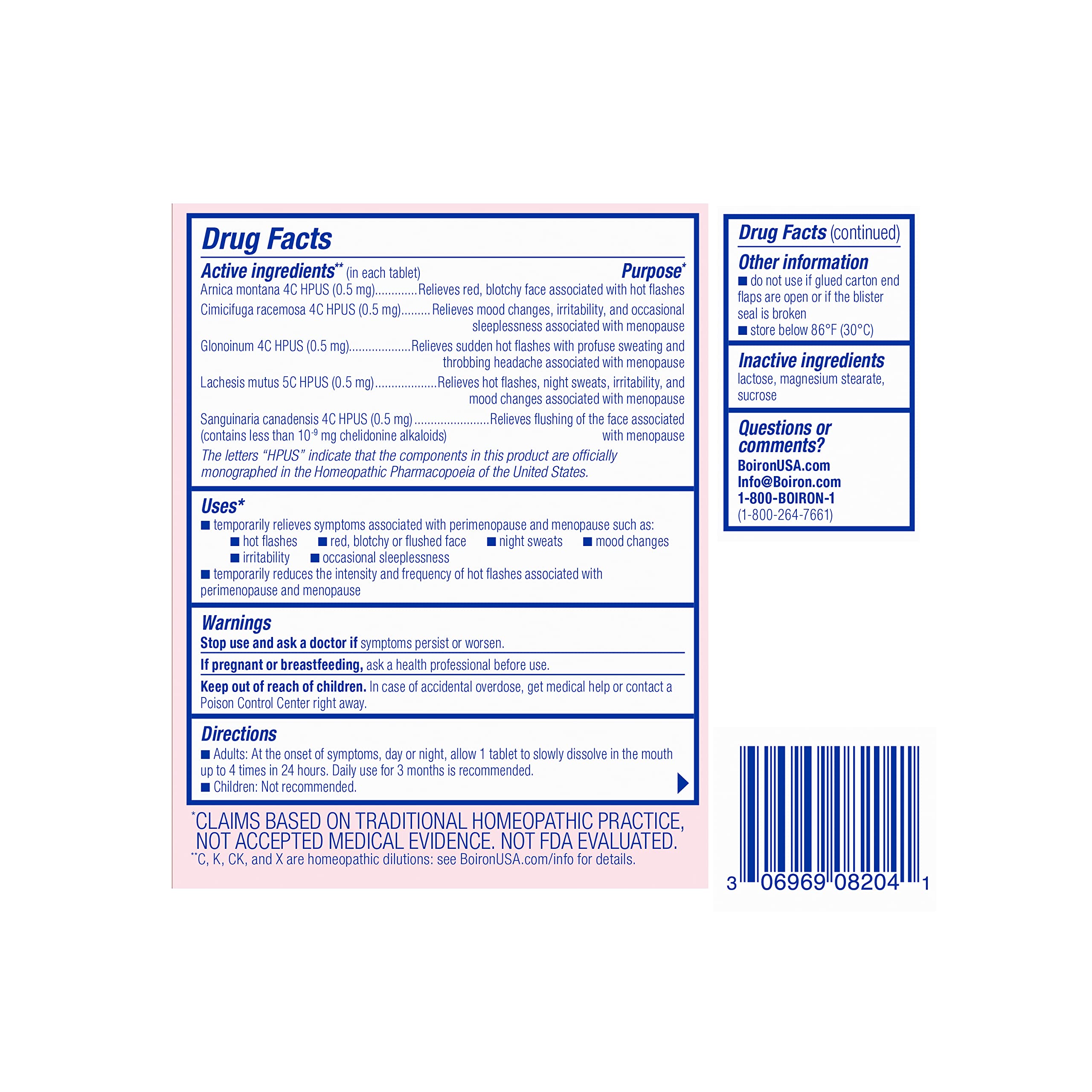 Boiron Cyclease Menopause Tablets – Hot Flashes, Night Sweats & Mood Support, 60 Count