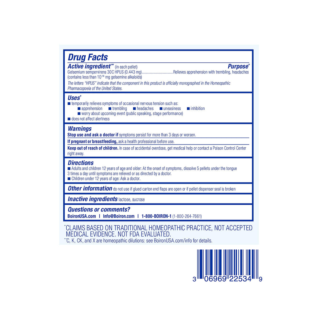 Boiron Gelsemium 30C Homeopathic – Stress Relief & Stage Fright (240 Pellets, 3 Count)