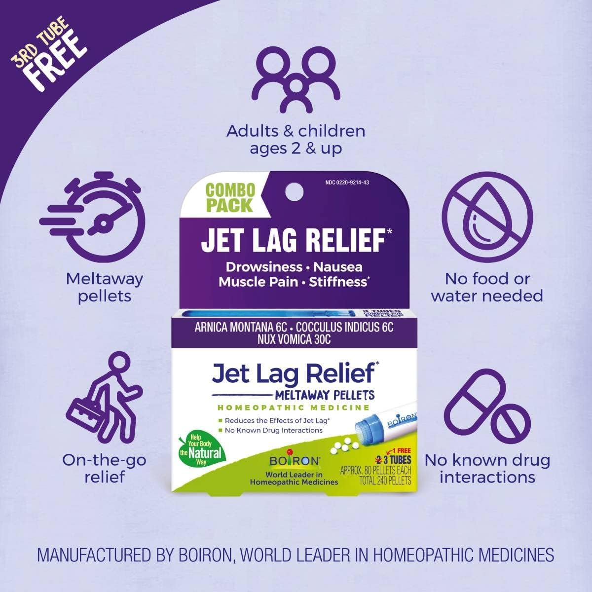 Boiron Jet Lag Relief Kit - 3 Tubes (240 Pellets) for Travel Relief