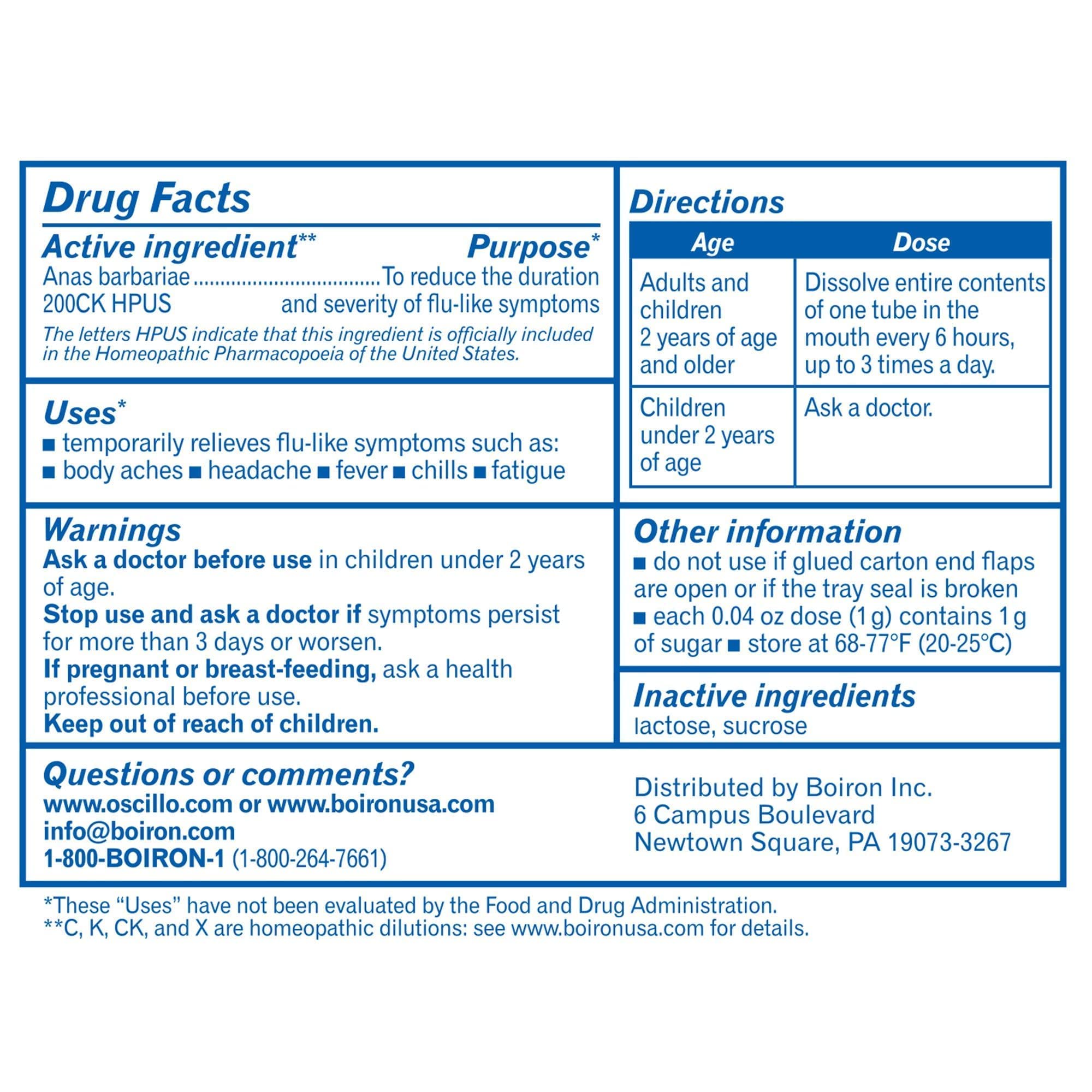 Boiron Oscilloccinum , 12 DOSE, 0.04 oz each – Homeopathic Flu Medicine