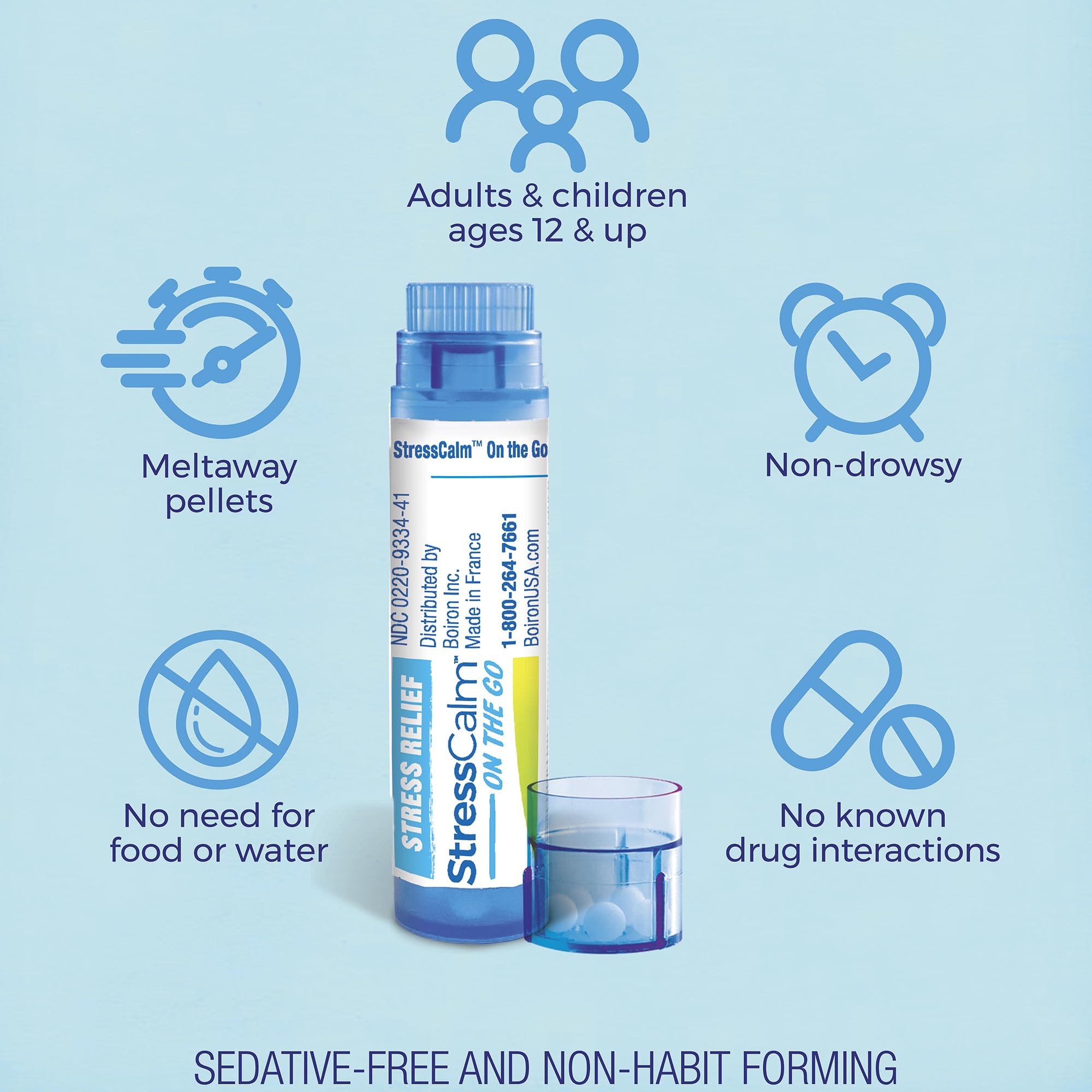 Boiron StressCalm On The Go - Multi-Symptom Stress Relief (80 Count, 4 Tubes)