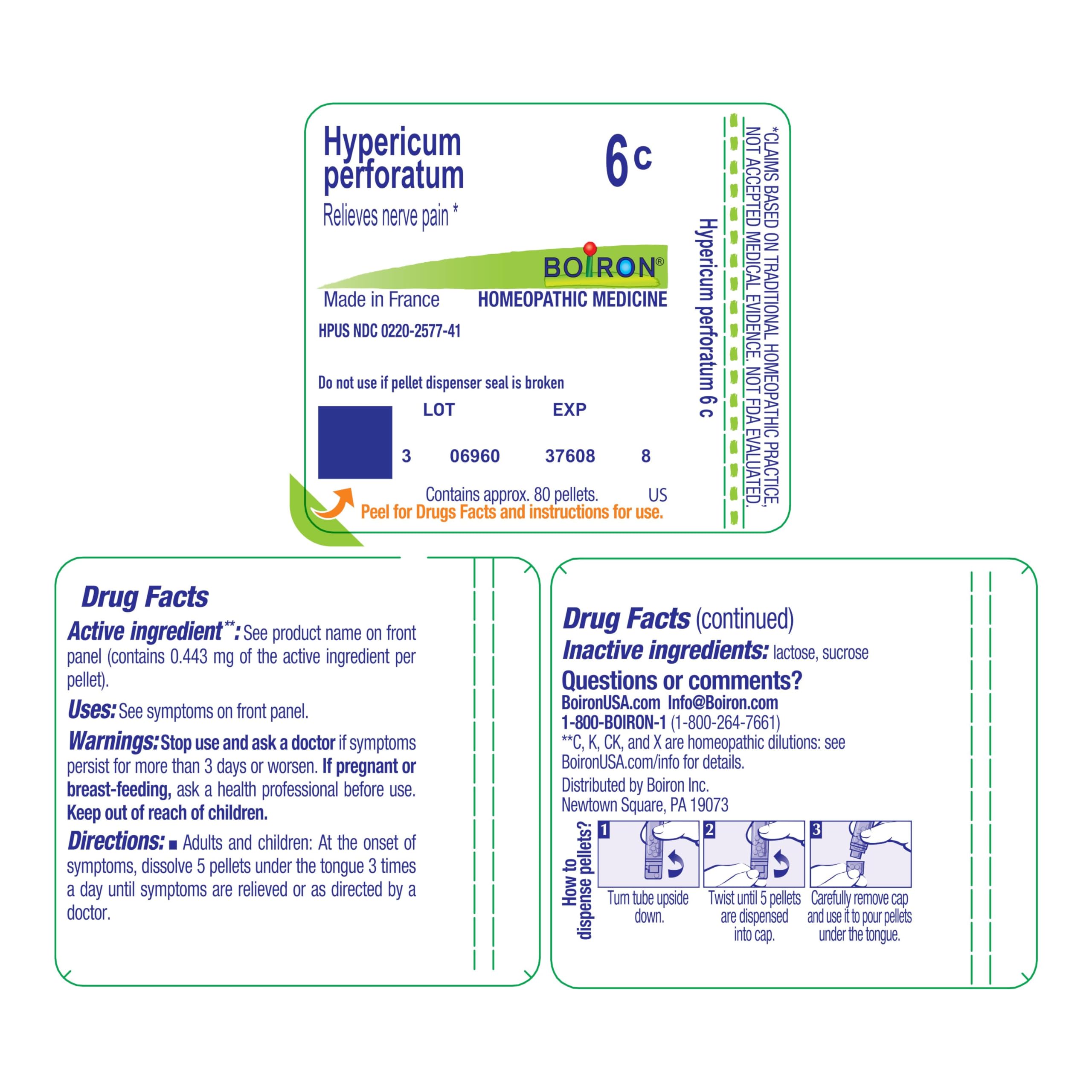 Boiron Hypericum Perforatum 6C — Homeopathic Nerve Pain Relief, 80 Pellets