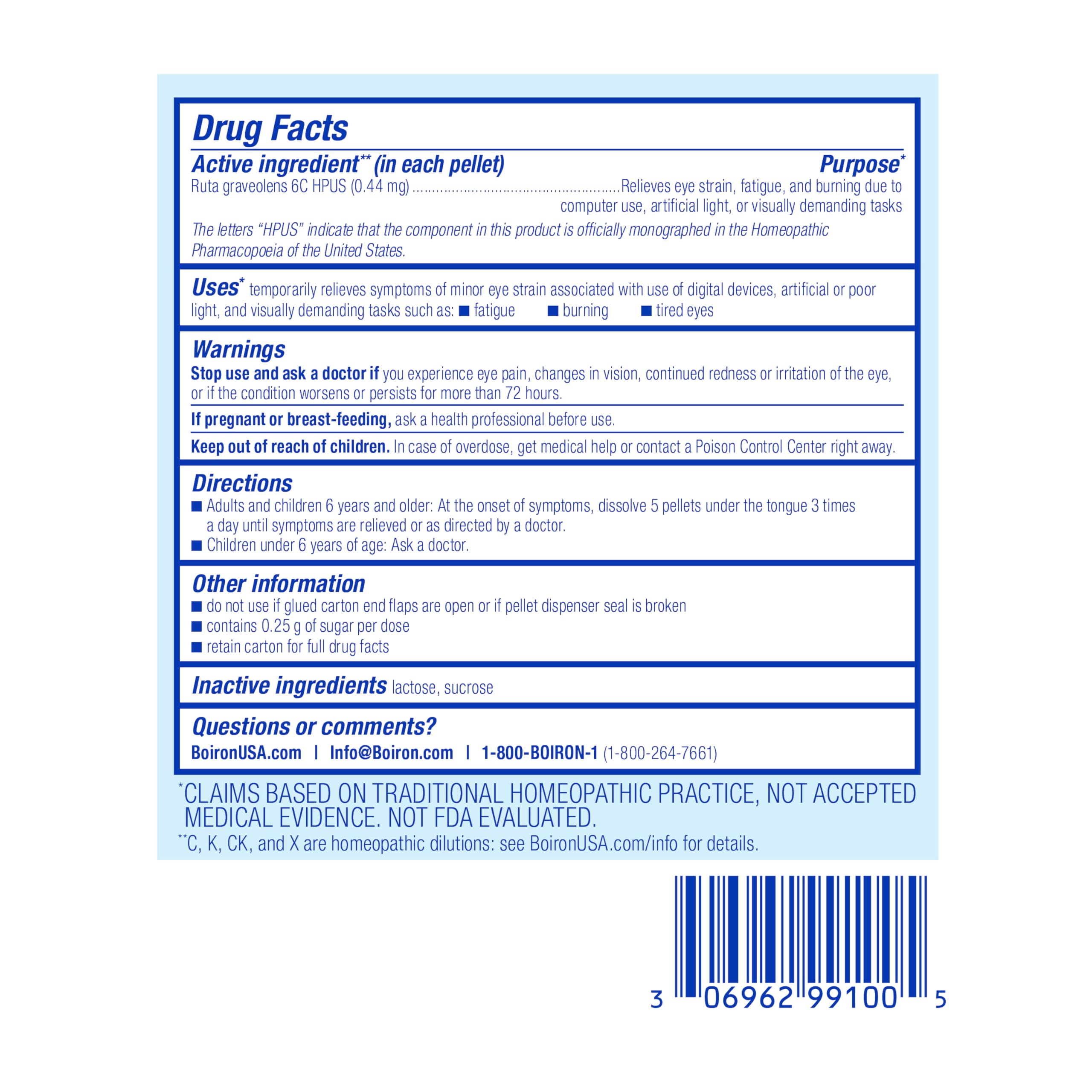 Ruta Graveolens 6C Eye Strain Relief – Boiron Homeopathic Medicine (3-Tube Pack, 240 Pellets)