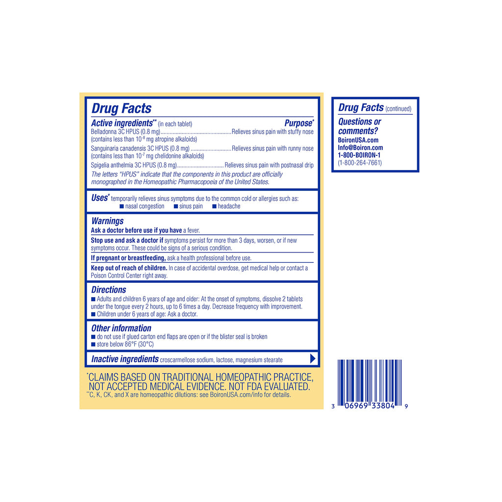Boiron SinusCalm Tablets – Sinus Pain Relief, 60 Count | Non-Drowsy, Phenylephrine-Free