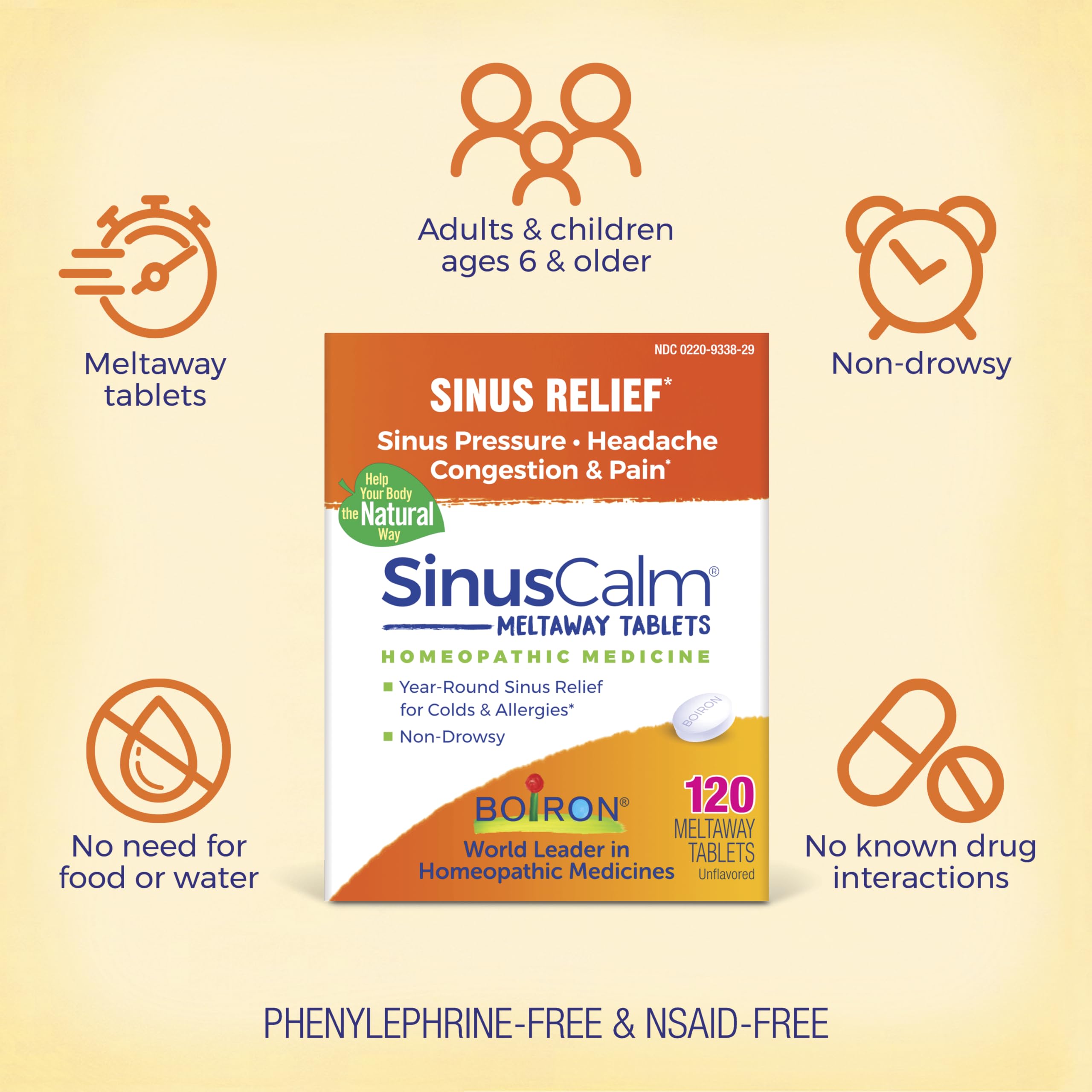 Boiron SinusCalm Tablets – Sinus Relief, Congestion & Headache (120 Count)