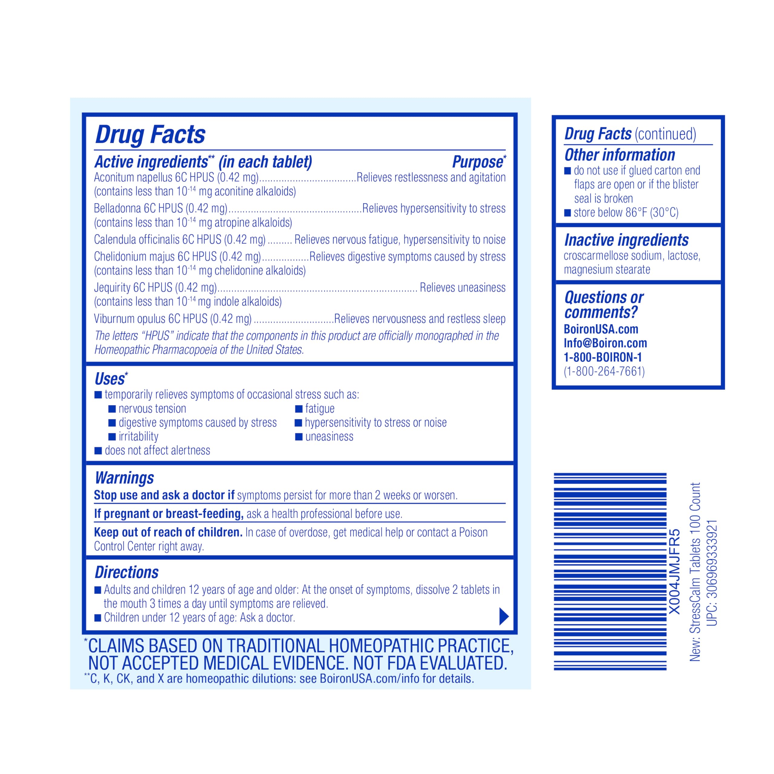 Boiron StressCalm Tabs — 100 Count | Non-Drowsy Stress Relief & Meltaway Tablets