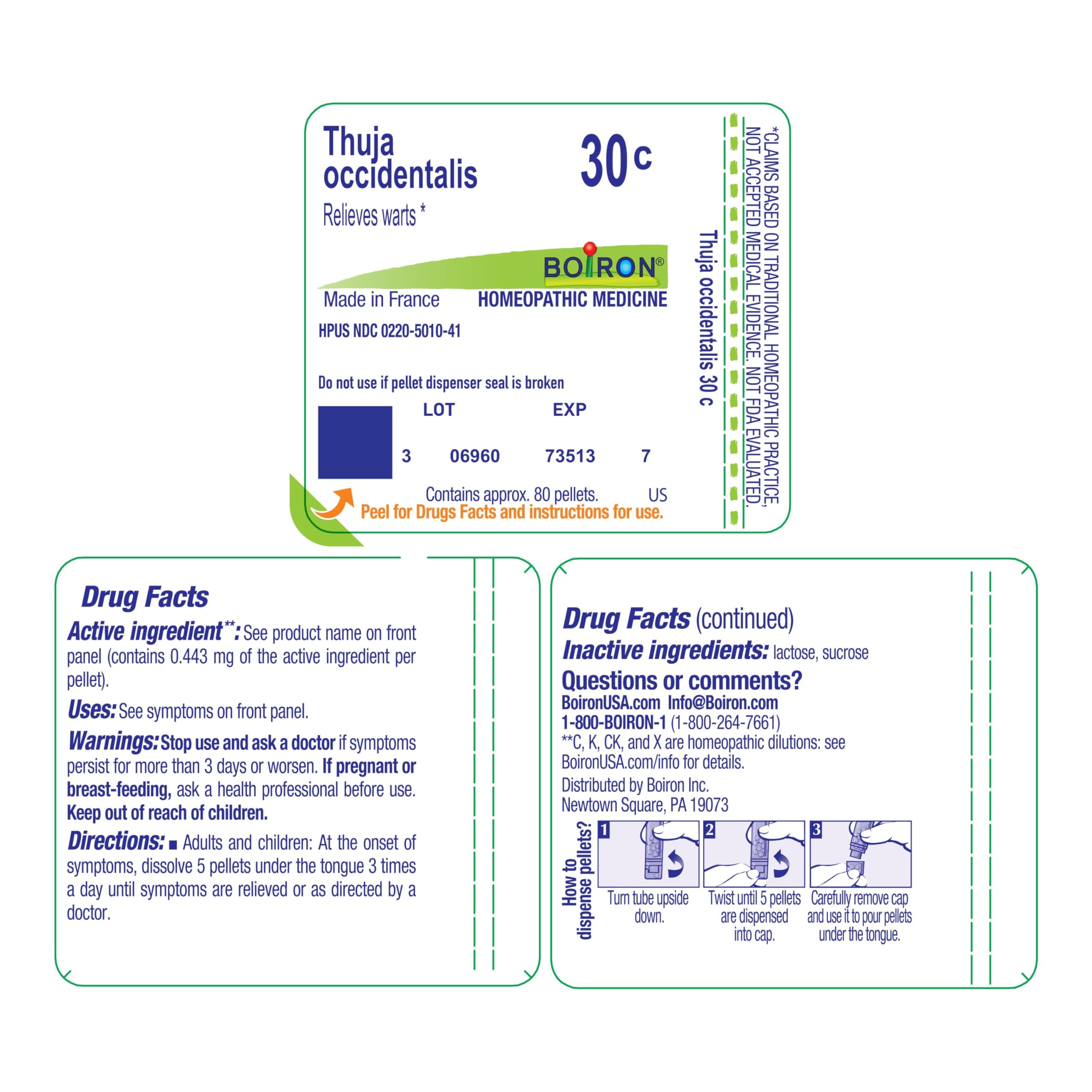 Boiron Thuja Occidentalis 30C Wart Relief Pellets | 80 Pellets - Plant-Powered Homeopathic Medicine