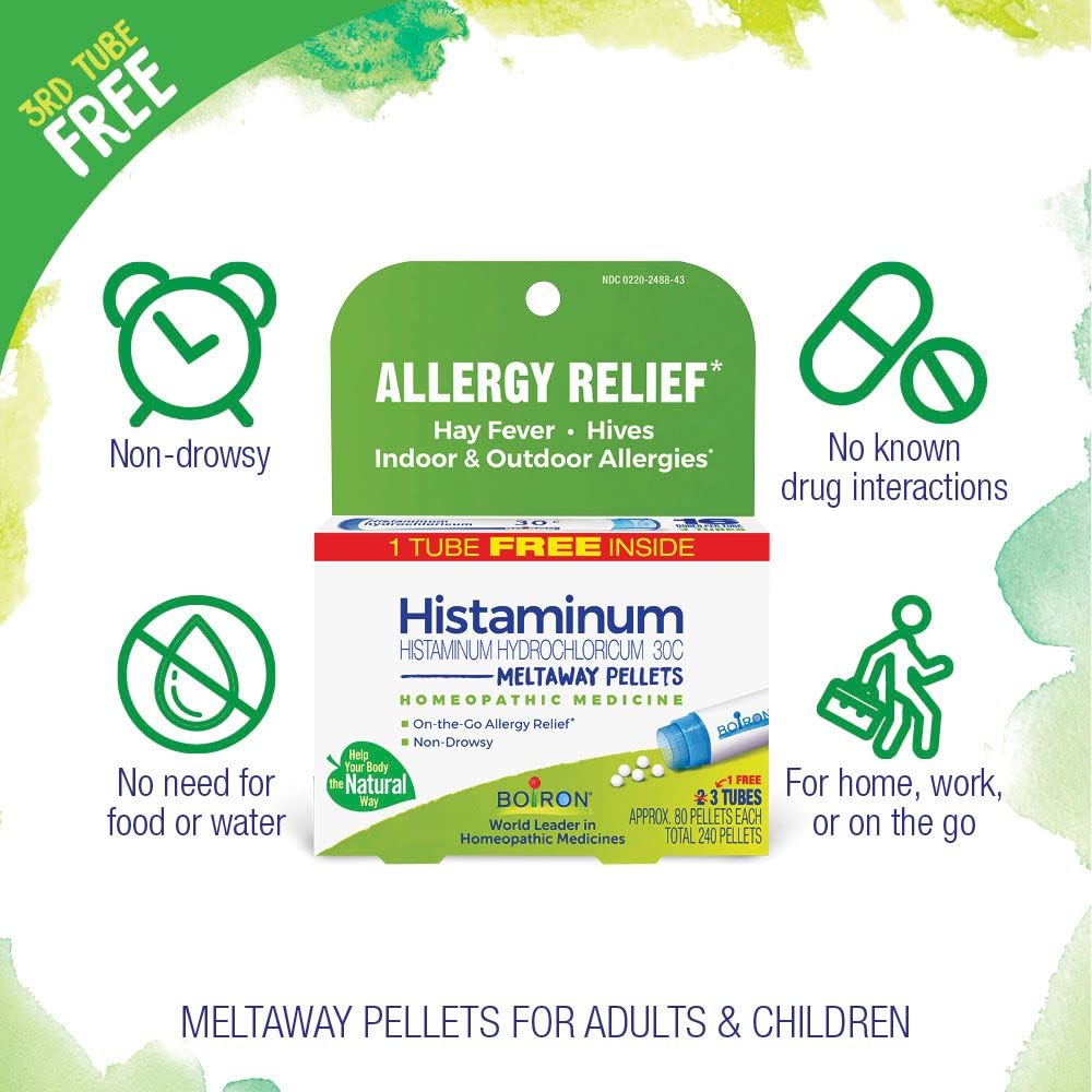 Boiron Histaminum Hydrochloricum 30C – Homeopathic Allergy Relief Pellets (Indoor/Outdoor, Hay Fever, Hives) – 3 Count (240 Pellets)