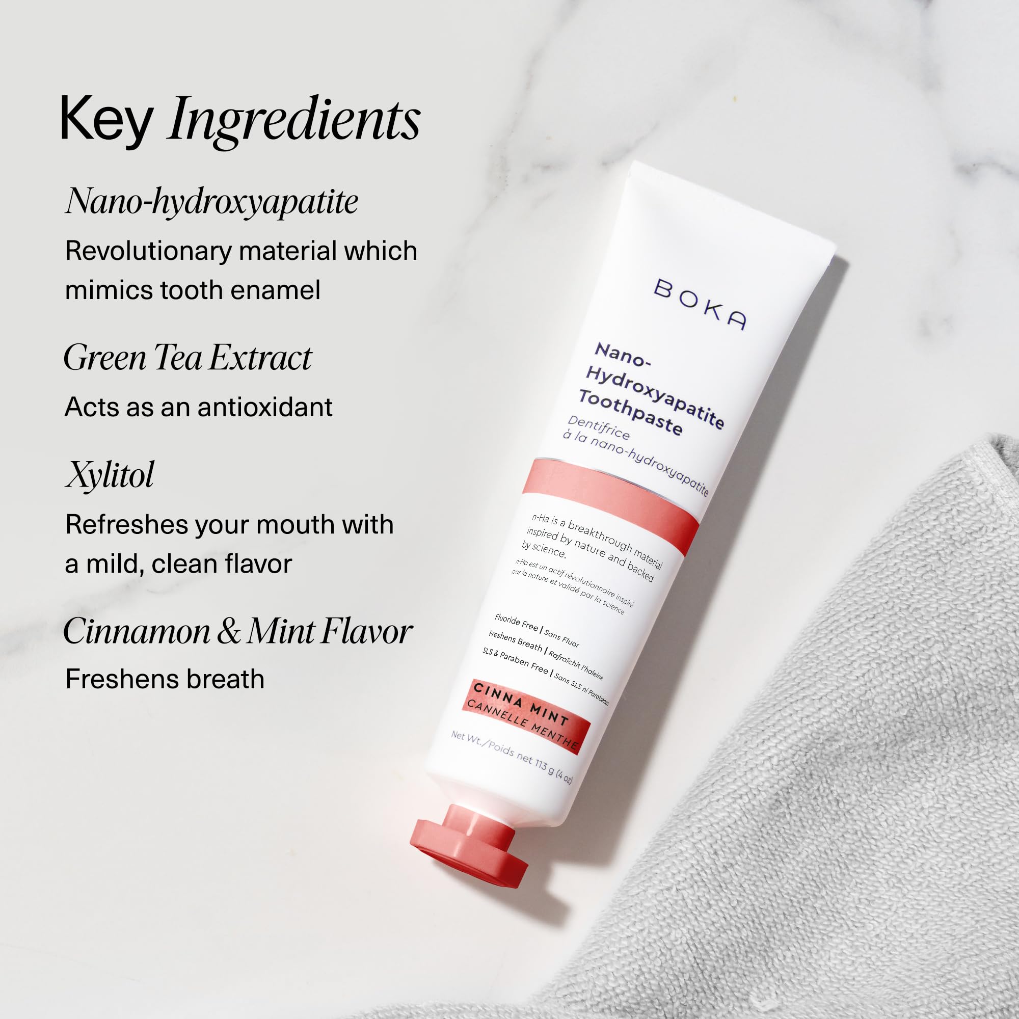 Boka Fluoride Free Toothpaste with Nano Hydroxyapatite – Sensitive Teeth, Cinnamon Mint, 4 oz, US Made