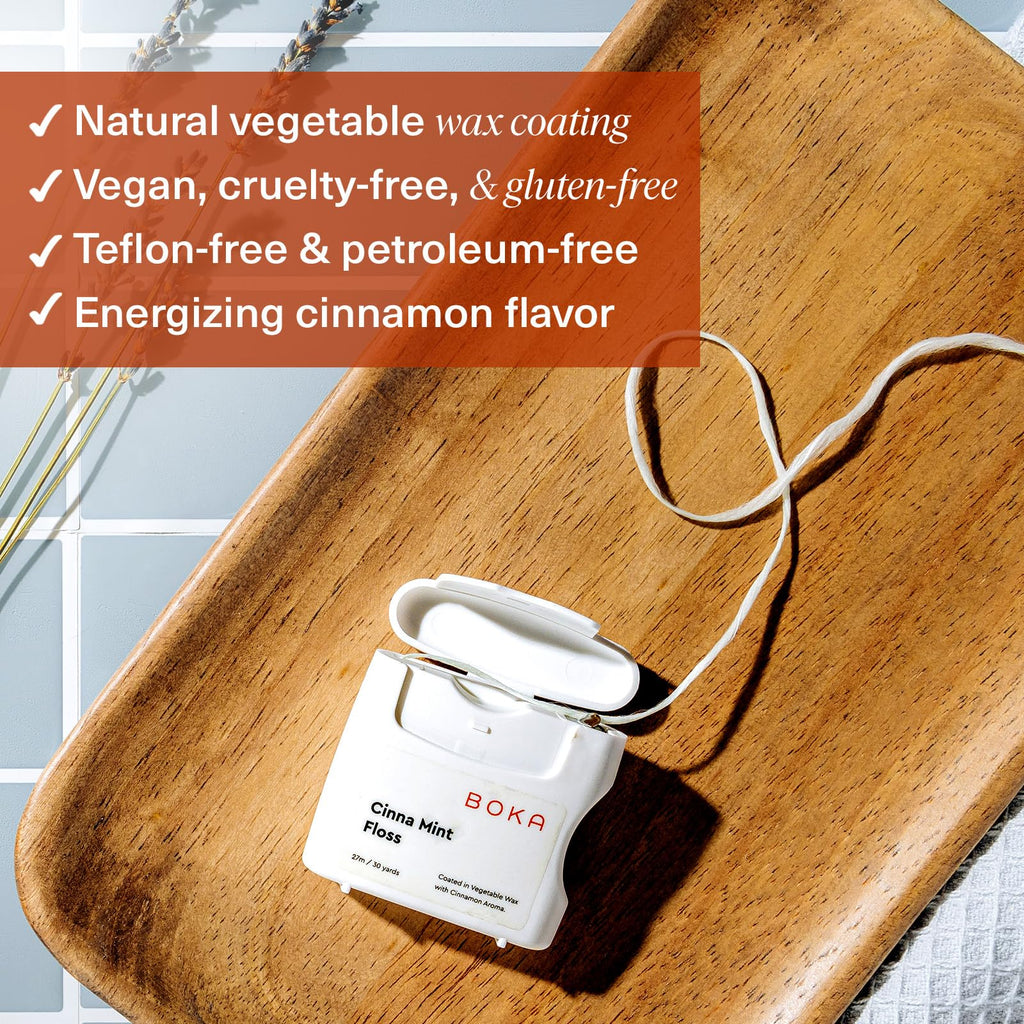 Boka Cinna Mint Woven Dental Floss - Natural Vegetable Wax, 30 Yards (Pack of 2)