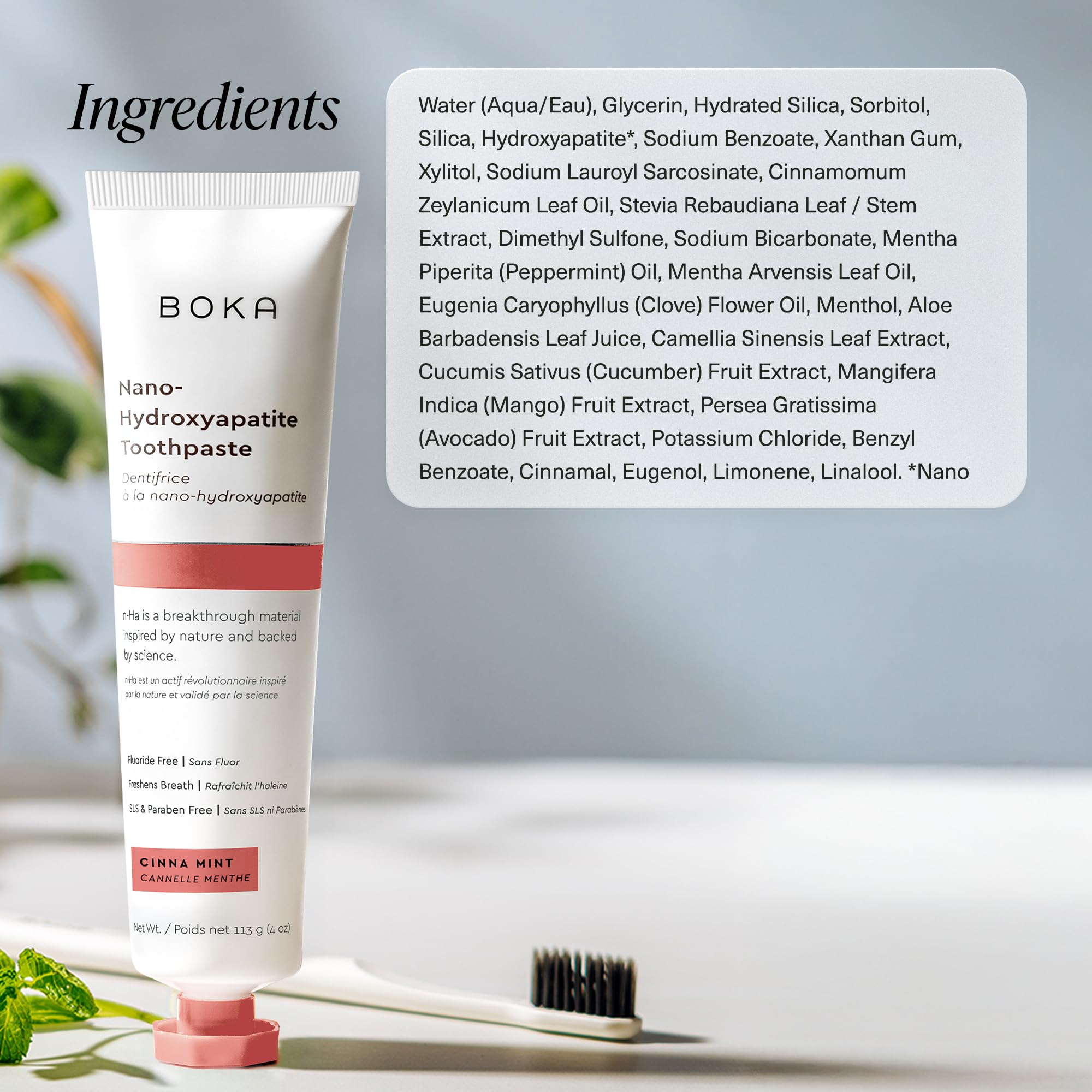 Boka Fluoride Free Toothpaste with Nano Hydroxyapatite – Sensitive Teeth, Cinnamon Mint, 4 oz, US Made
