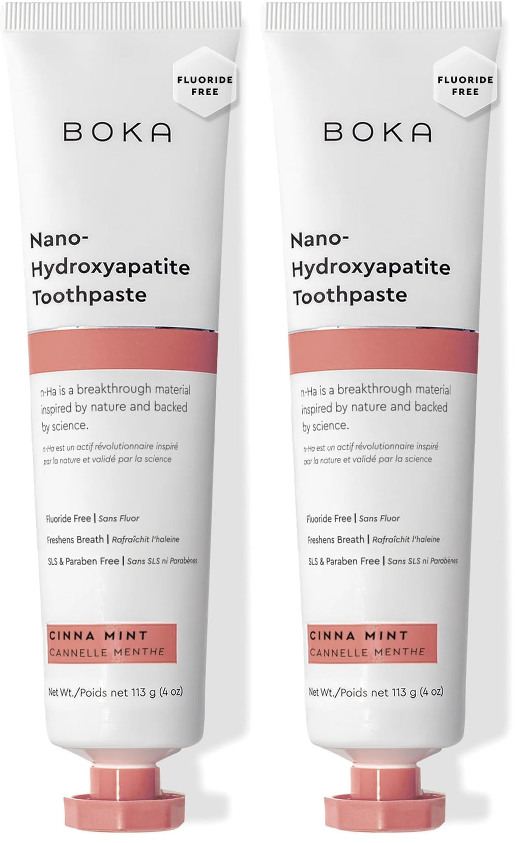 Boka Fluoride Free Toothpaste with Nano Hydroxyapatite | Cinnamon Mint, 4 Fl Oz – Pack of 2 for Adults & Kids (US Made)