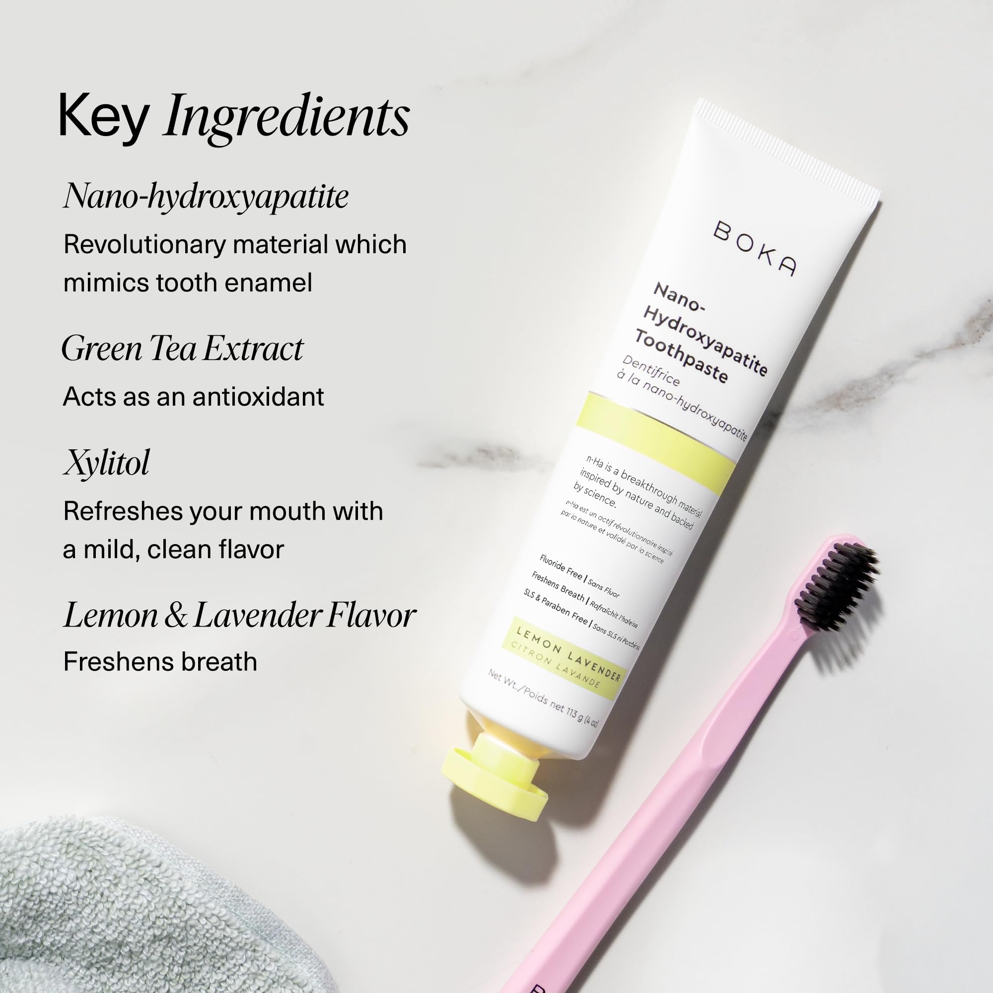 Boka Fluoride-Free Toothpaste with Nano Hydroxyapatite - Sensitive Teeth, Lemon Lavender Flavor, 4 oz x3