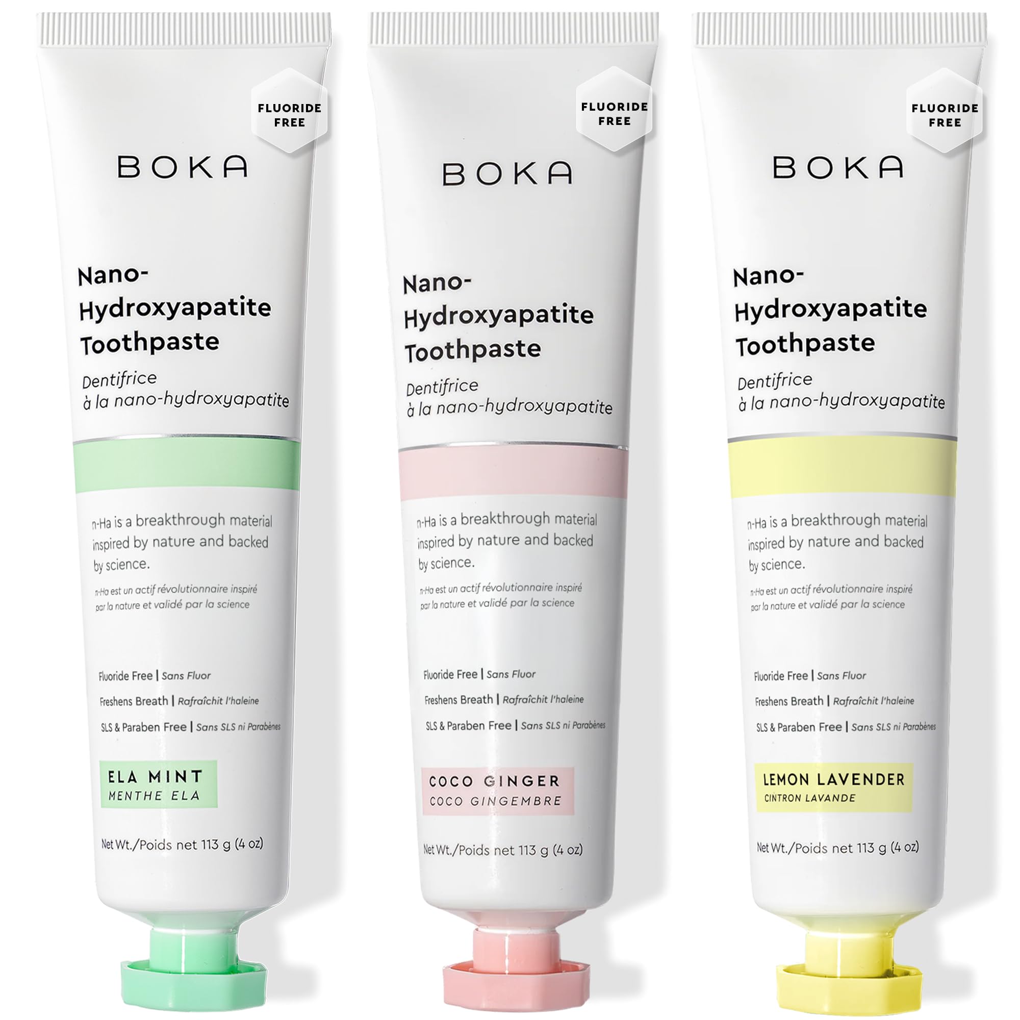Fluoride Free Toothpaste with Nano Hydroxyapatite – Sensitive Teeth Safe | 4 Oz 3Pk | Ela Mint, Coco Ginger, Lemon Lavender – US Manufactured