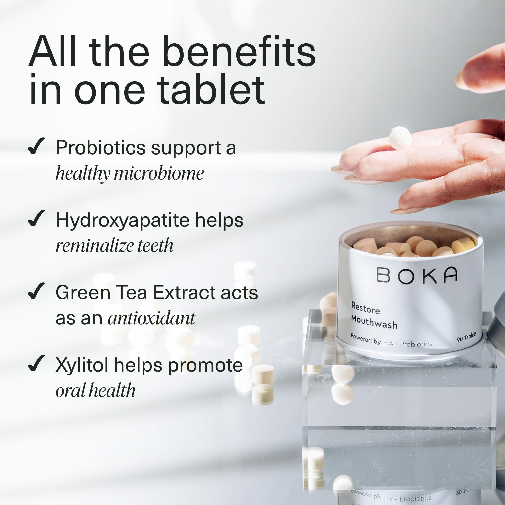 Boka Travel Size Mouthwash Tablets | Hydroxyapatite, Fluoride-Free, Alcohol-Free, Mint (Pack of 2, 90 Pcs)