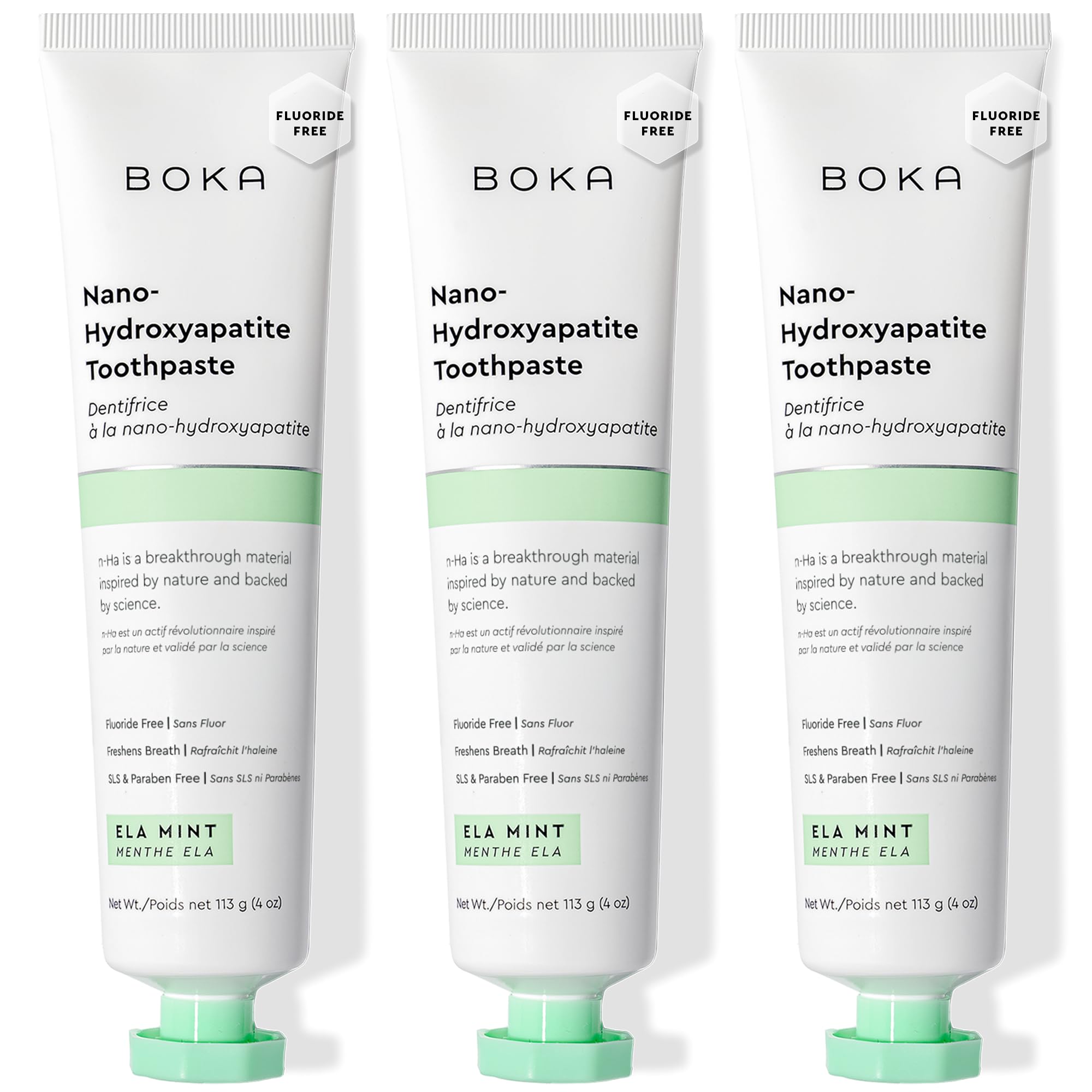 Boka Fluoride Free Nano Hydroxyapatite Toothpaste – Ela Mint, 4 oz, 3-Pack (US Made)