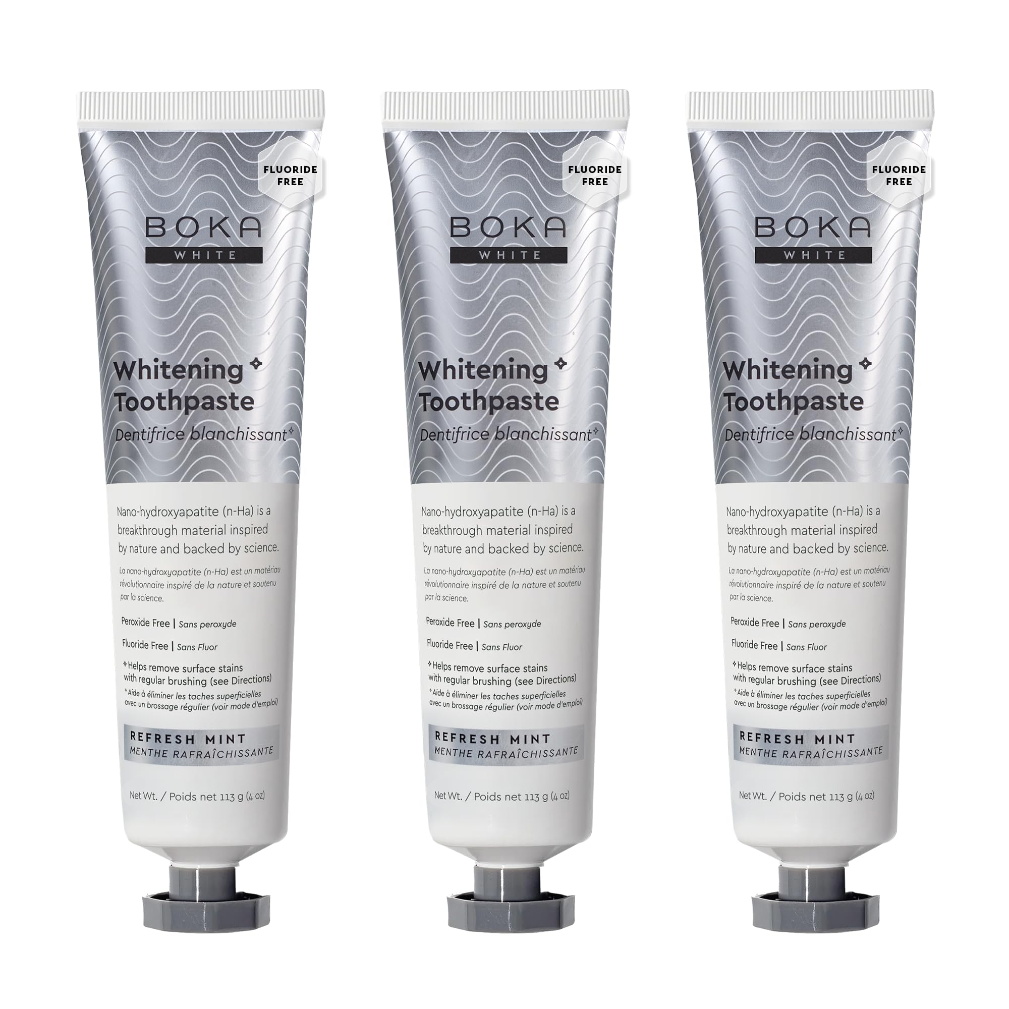 Boka Fluoride Free Toothpaste with Nano Hydroxyapatite – Sensitive Teeth, Whitening Mint, 4 oz, 3 Pack, US Made