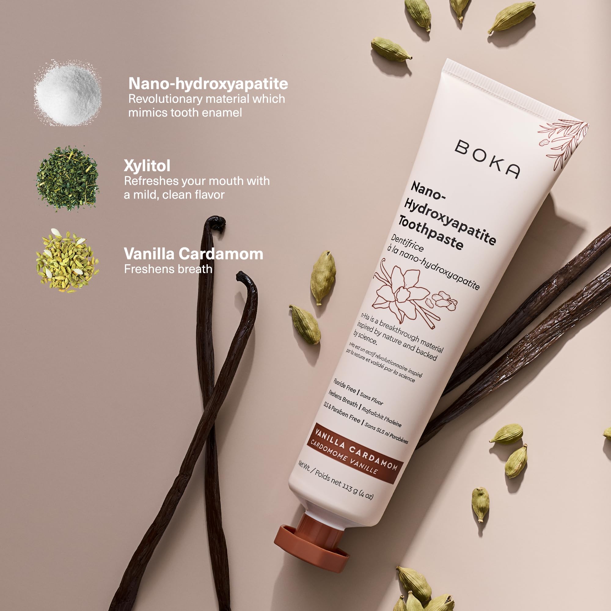 Boka Fluoride-Free Toothpaste with Nano-Hydroxyapatite – Vanilla Cardamom, 4 oz