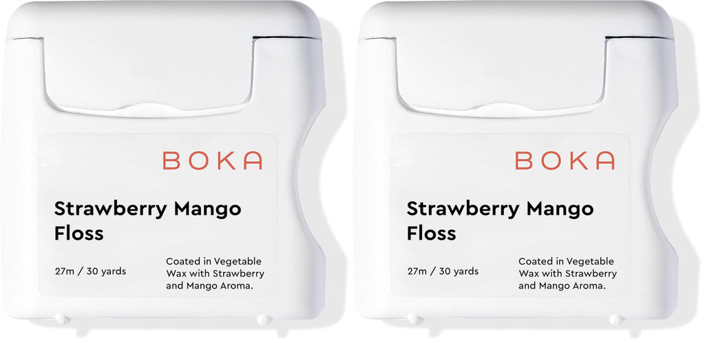 Boka Strawberry Mango Woven Dental Floss – Natural Vegetable Wax, Teflon-Free, 30 Yards (Pack of 2)