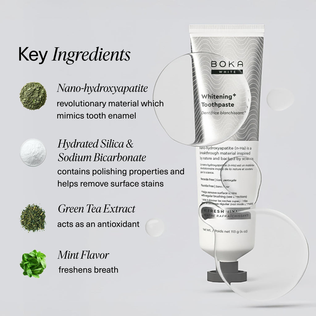 Boka Fluoride Free Toothpaste with Nano Hydroxyapatite – Sensitive Teeth, Whitening Mint, 4 oz, 3 Pack, US Made