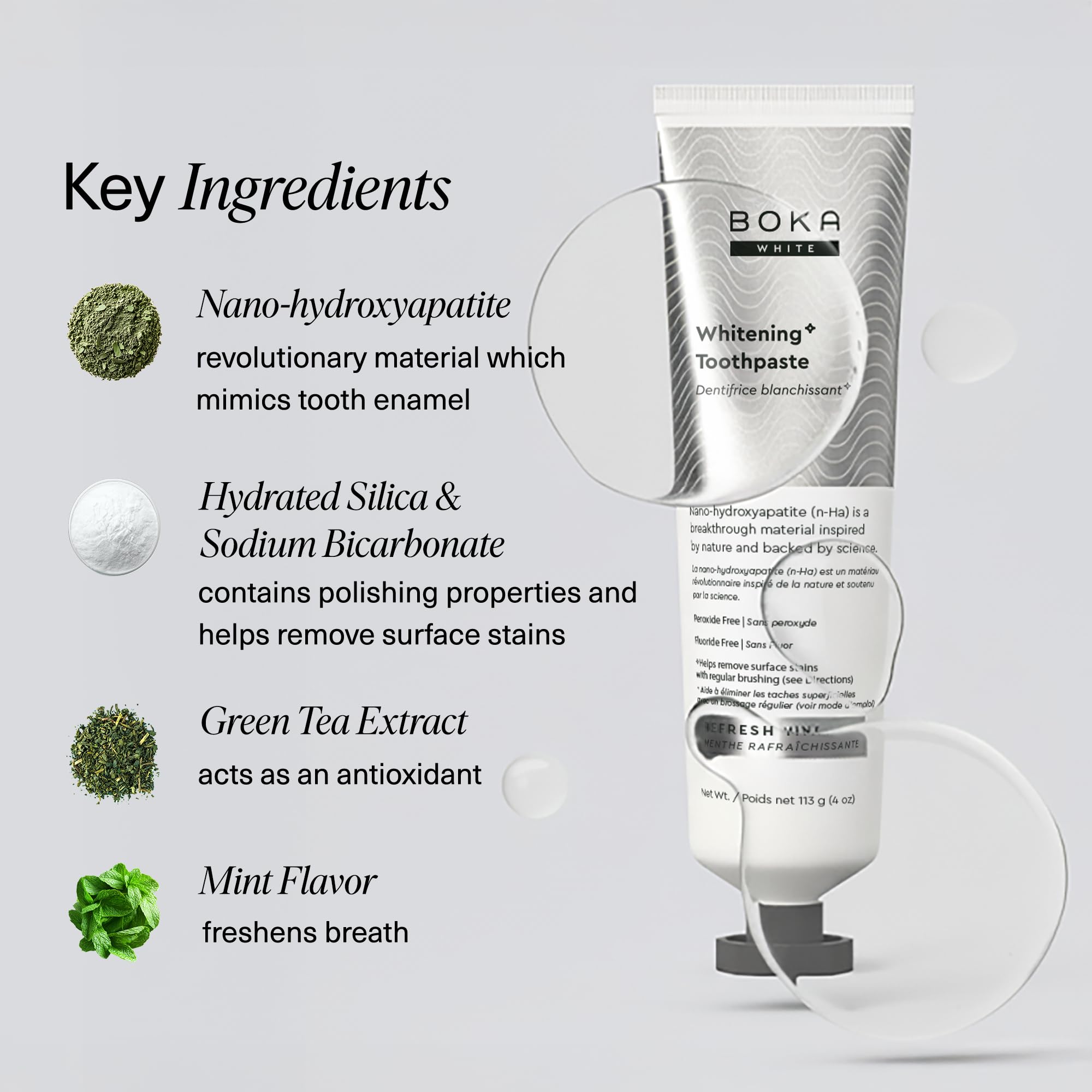 Boka Fluoride Free Toothpaste with Nano Hydroxyapatite – Sensitive Teeth, Whitening Mint, 4 oz, 3 Pack, US Made