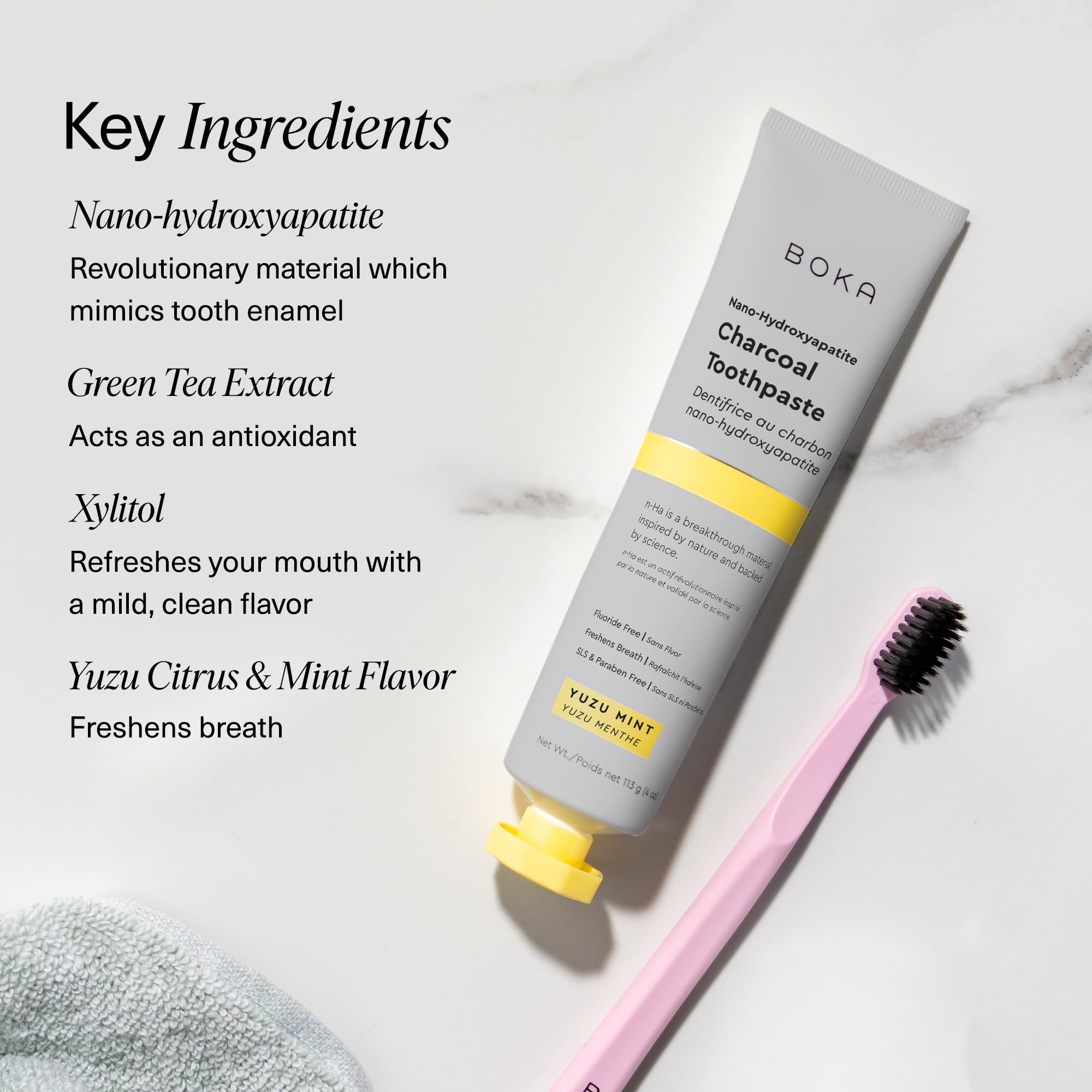 Boka Fluoride Free Toothpaste with Nano-Hydroxyapatite – Charcoal Yuzu Mint, 4 oz 3-Pack