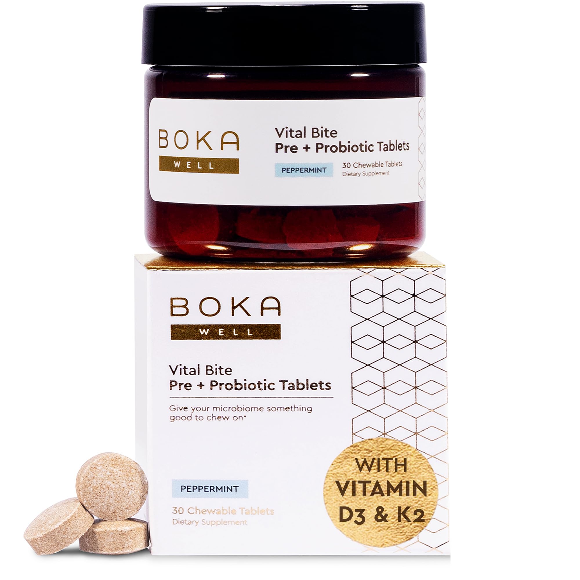 Boka Vital Bite Oral Probiotics with BLIS K12 & Vitamin D3 K2 | Sugar-Free Nut-Free Chewable Dental Probiotics