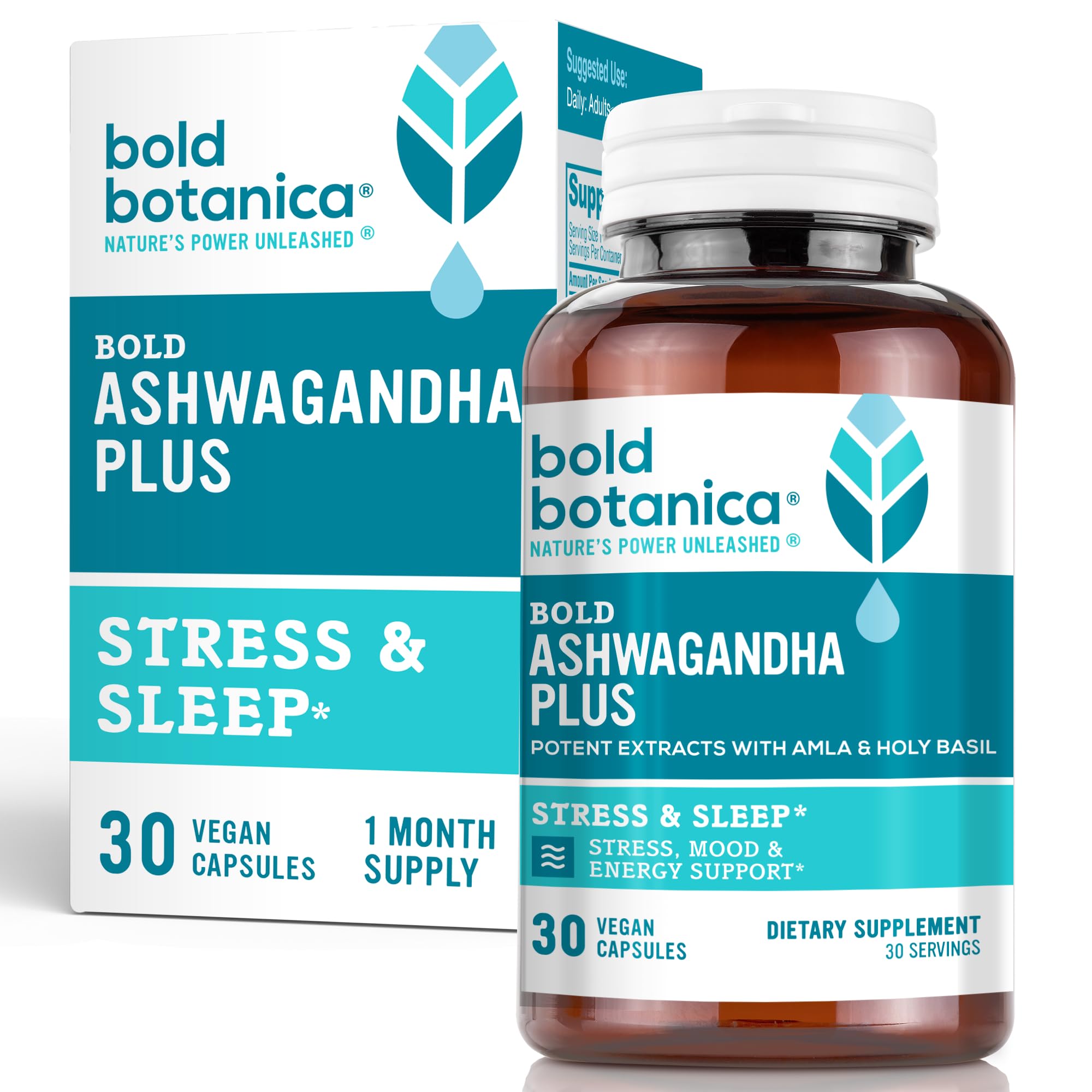 Bold Botanica Ashwagandha Plus – Stress, Mood, Memory & Energy Support | Triple Adaptogenic Formula | 30 Vegan Caps
