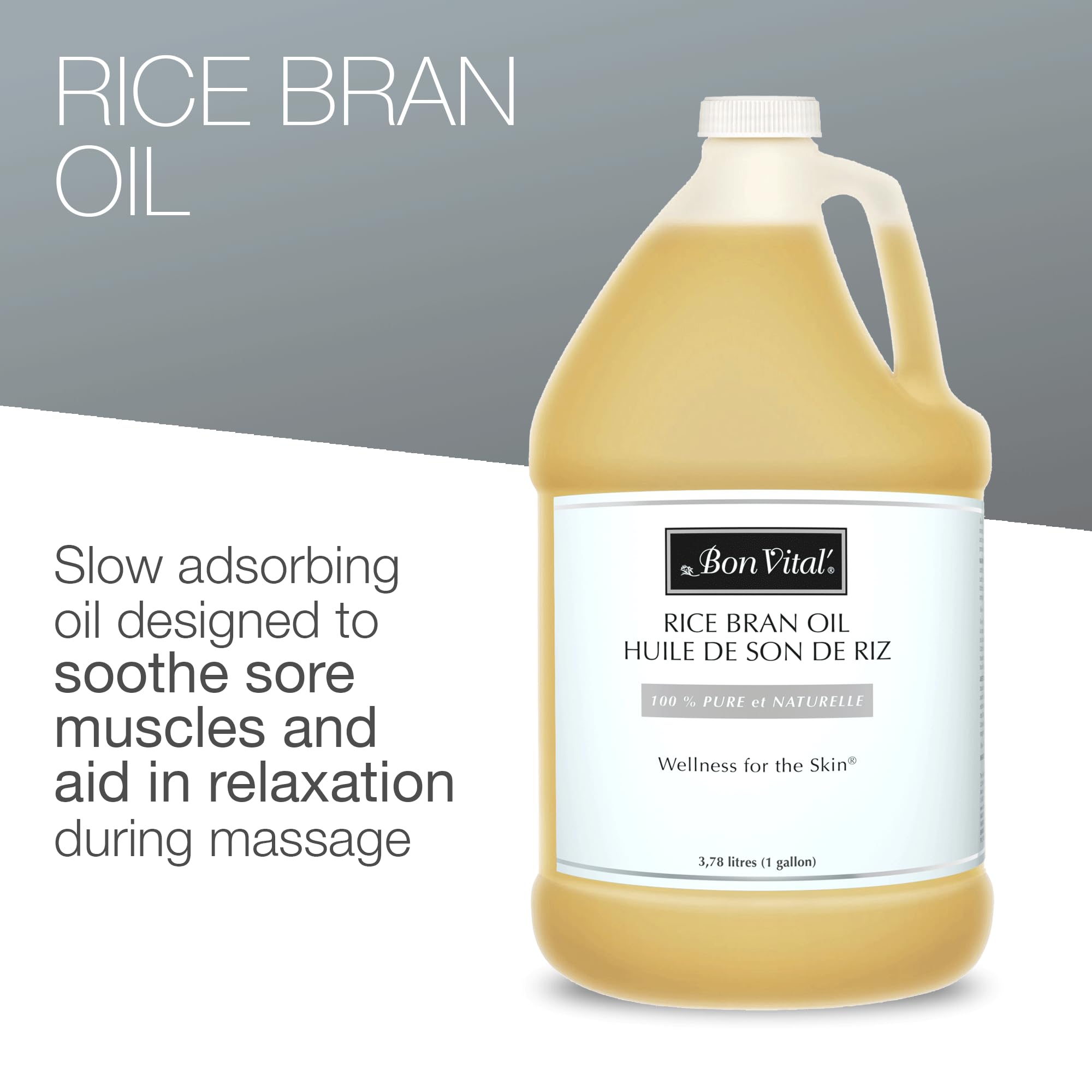 Bon Vital' Rice Bran Oil | 100% Pure Cold-Pressed Carrier Oil for Massage & Skin | 1 Gallon