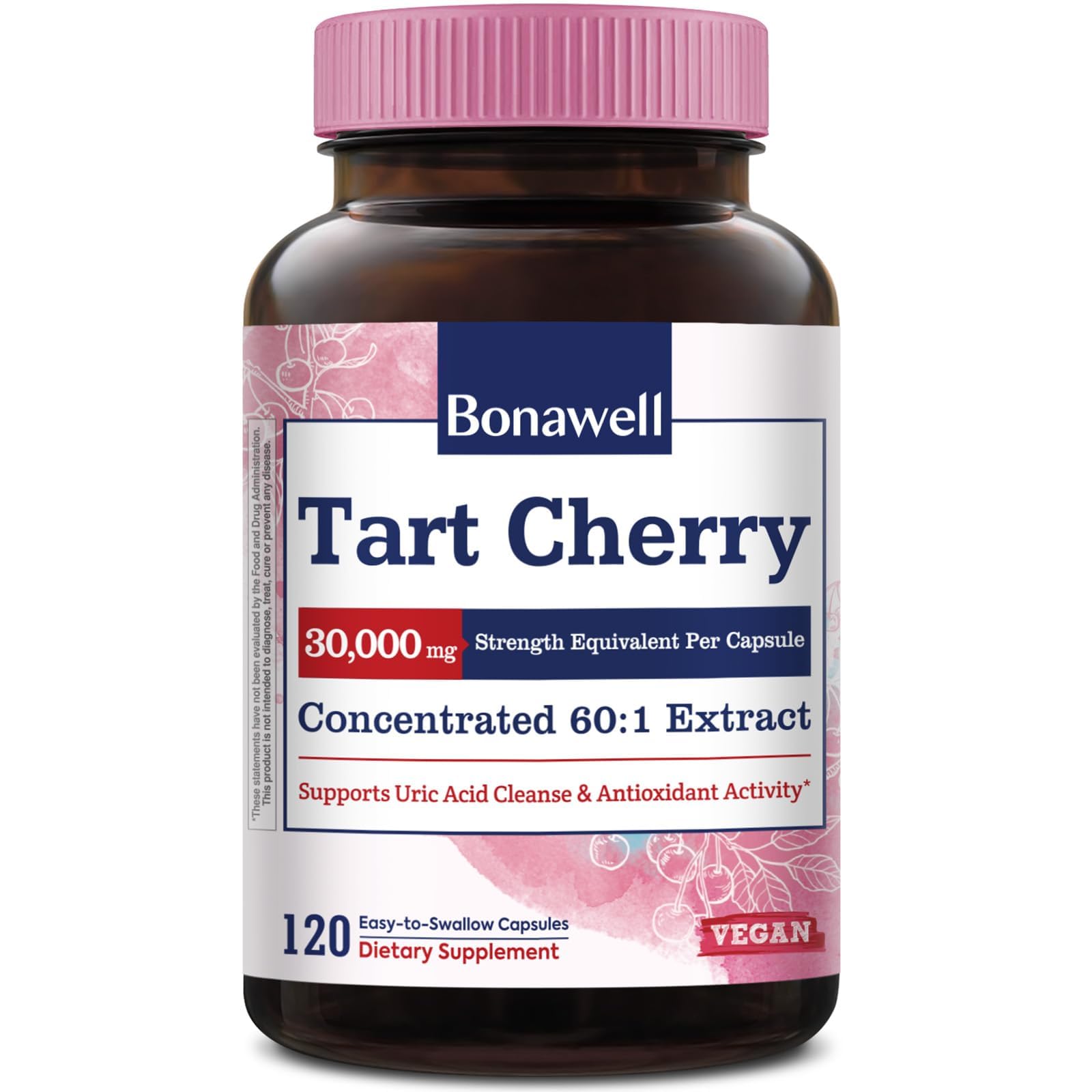 Bonawell Tart Cherry 60:1 Extract Capsules – 30,000 mg Equivalent | Montmorency Tart Cherry | 120 Caps