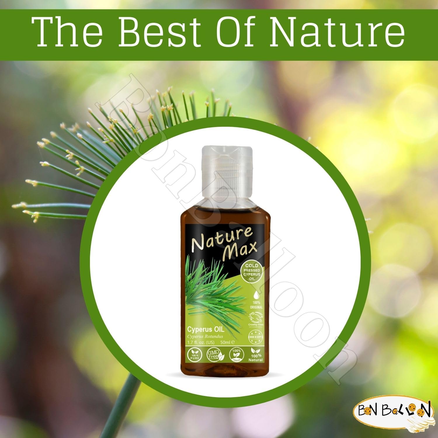 Bonballoon Nature Max Cyperus Oil – Natural Cold-Pressed Egyptian Skin Care Oil, Halal & Non-GMO (50 ml)