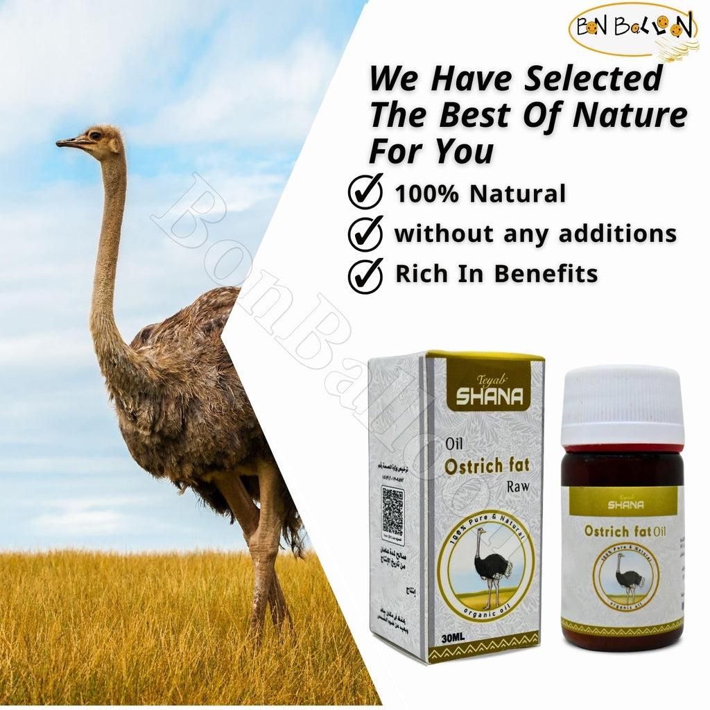 Bonballoon Shana Ostrich Oil – Cold-Pressed Pure Ostrich Oil (30 ml) for Skin, Hair & Food | Kosher Halal