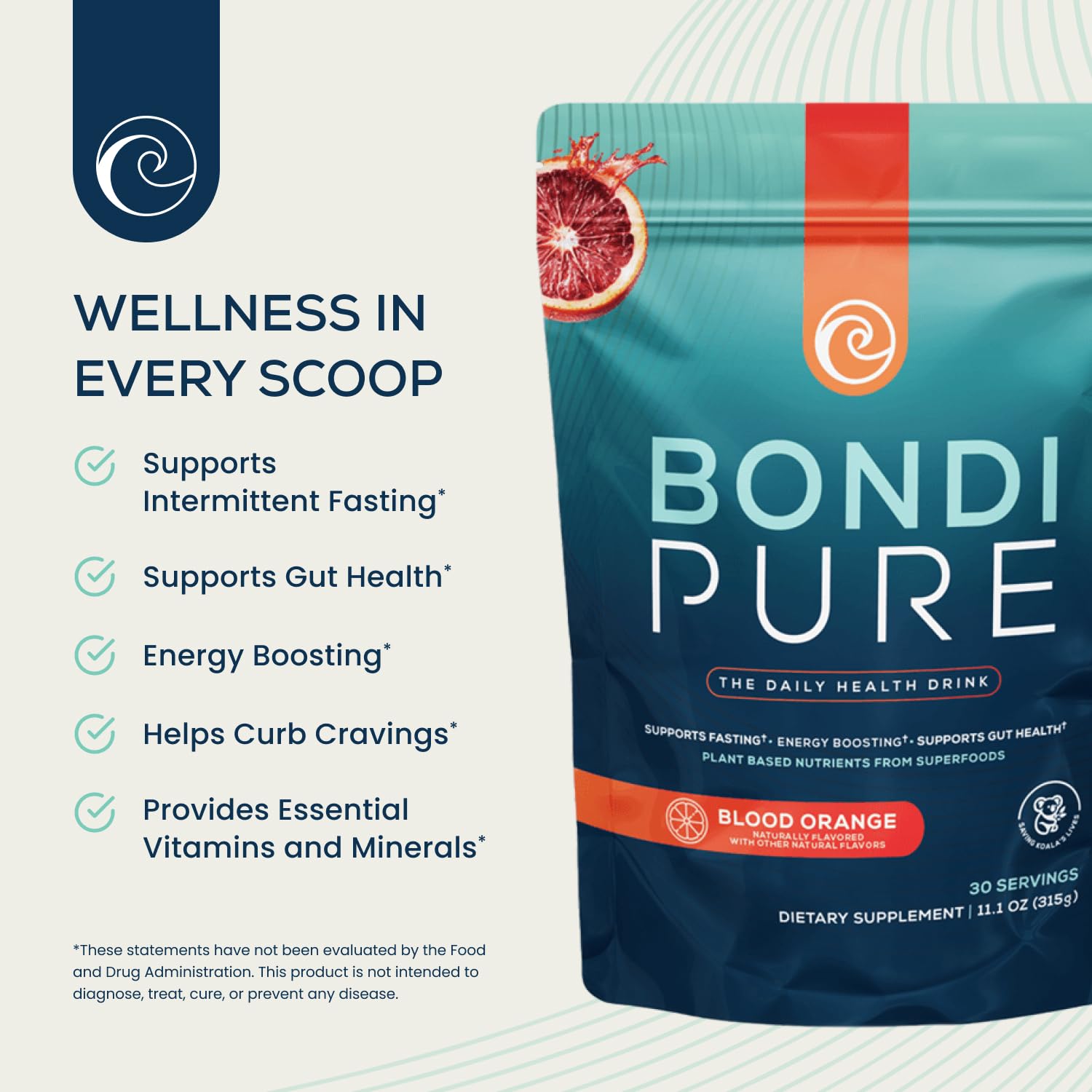 Bondi Pure – Daily Health & Detox Drink for Gut Health & Energy Support | Blood Orange (30 Servings)