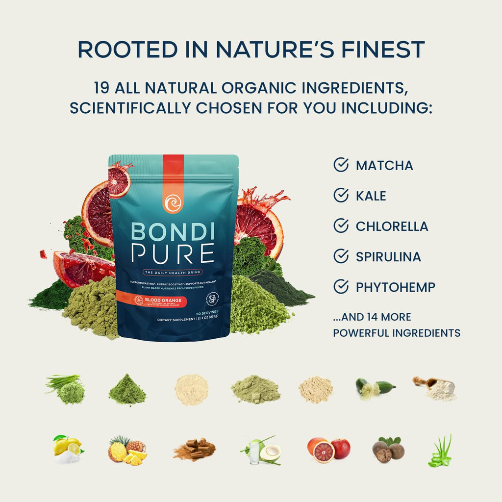 Bondi Pure – Daily Health & Detox Drink for Gut Health & Energy Support | Blood Orange (30 Servings)