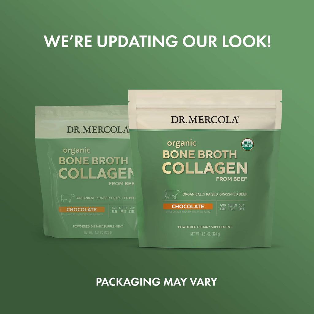 Dr. Mercola Organic Bone Broth Collagen Powder - Supports Bone Health & Muscle Growth - USDA Organic, Non-GMO, Gluten-Free & Dairy-Free - 30 Servings - Chocolate Flavor