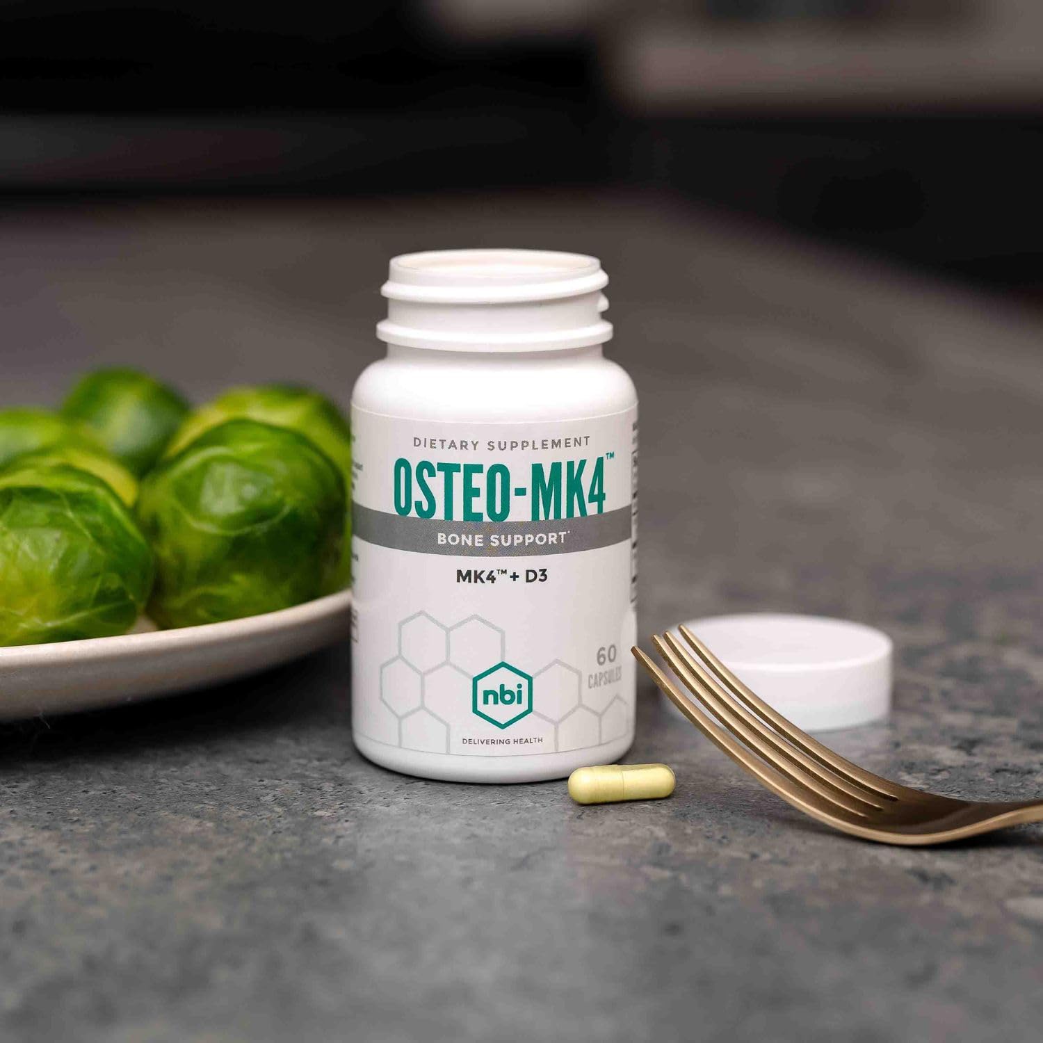 Osteo-MK4 Bone Support - Vitamin D & K Complex, 60 Veggie Capsules | NBI