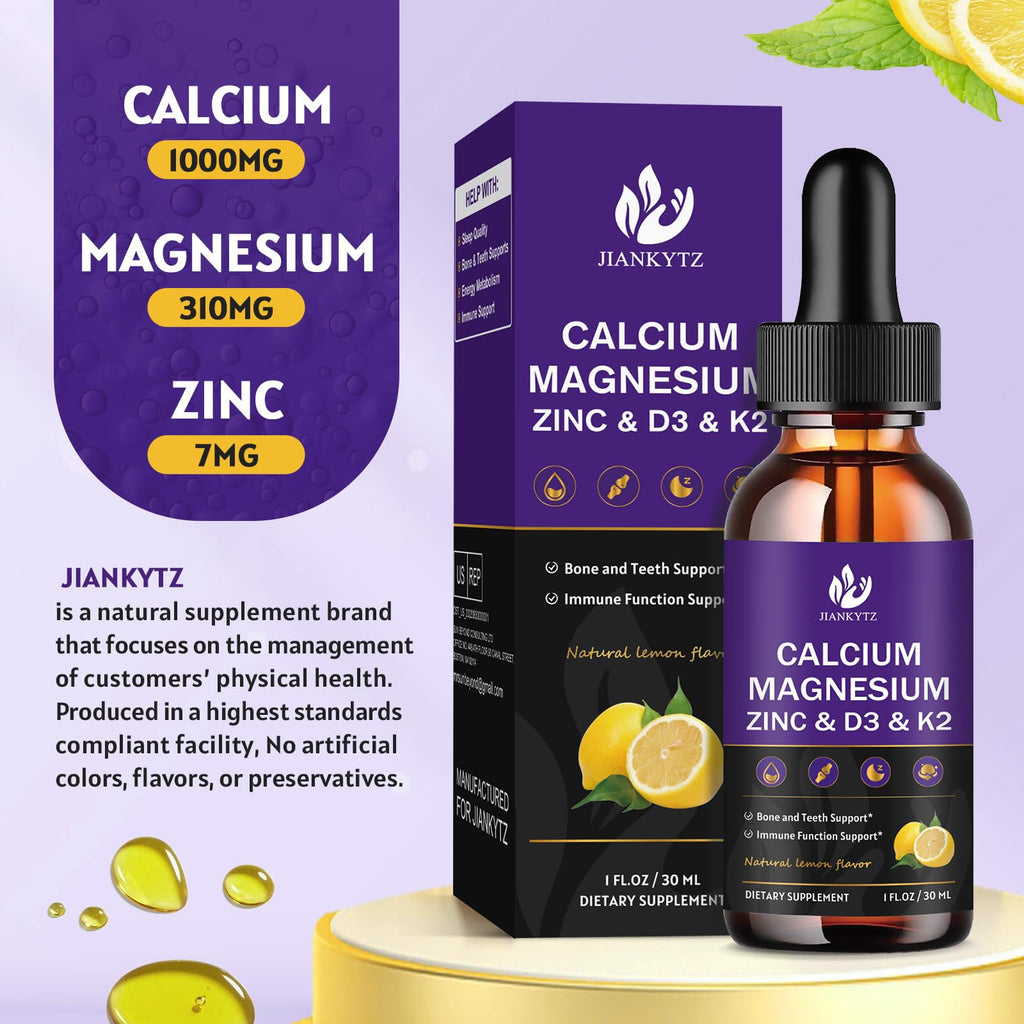 (2 Pack) Calcium Magnesium Zinc Liquid Drops - Lemon Flavor, Sugar Free