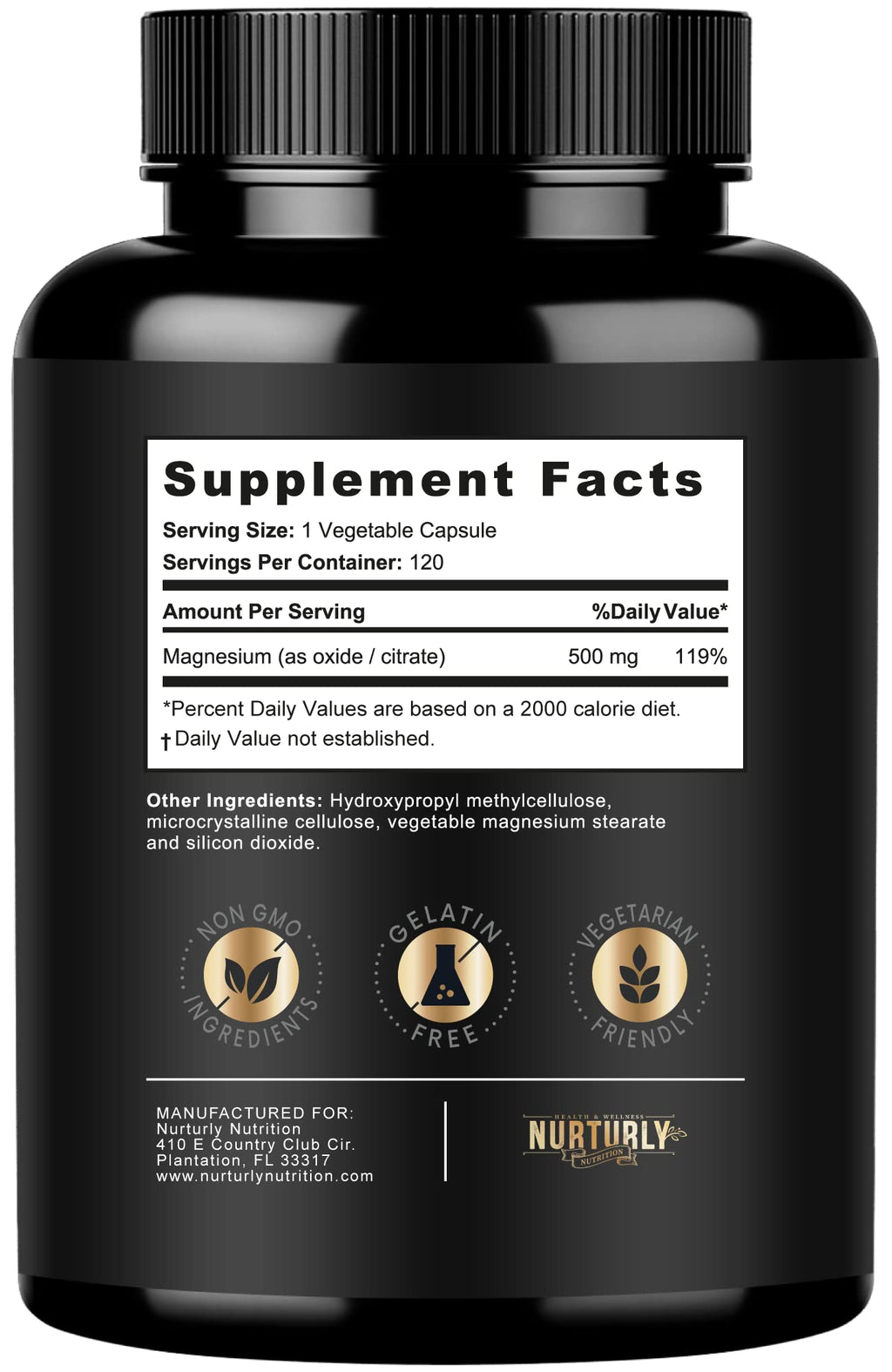Nurturly Magnesium Citrate & Oxide 500mg Complex – High Absorption, 240 Vegan Capsules