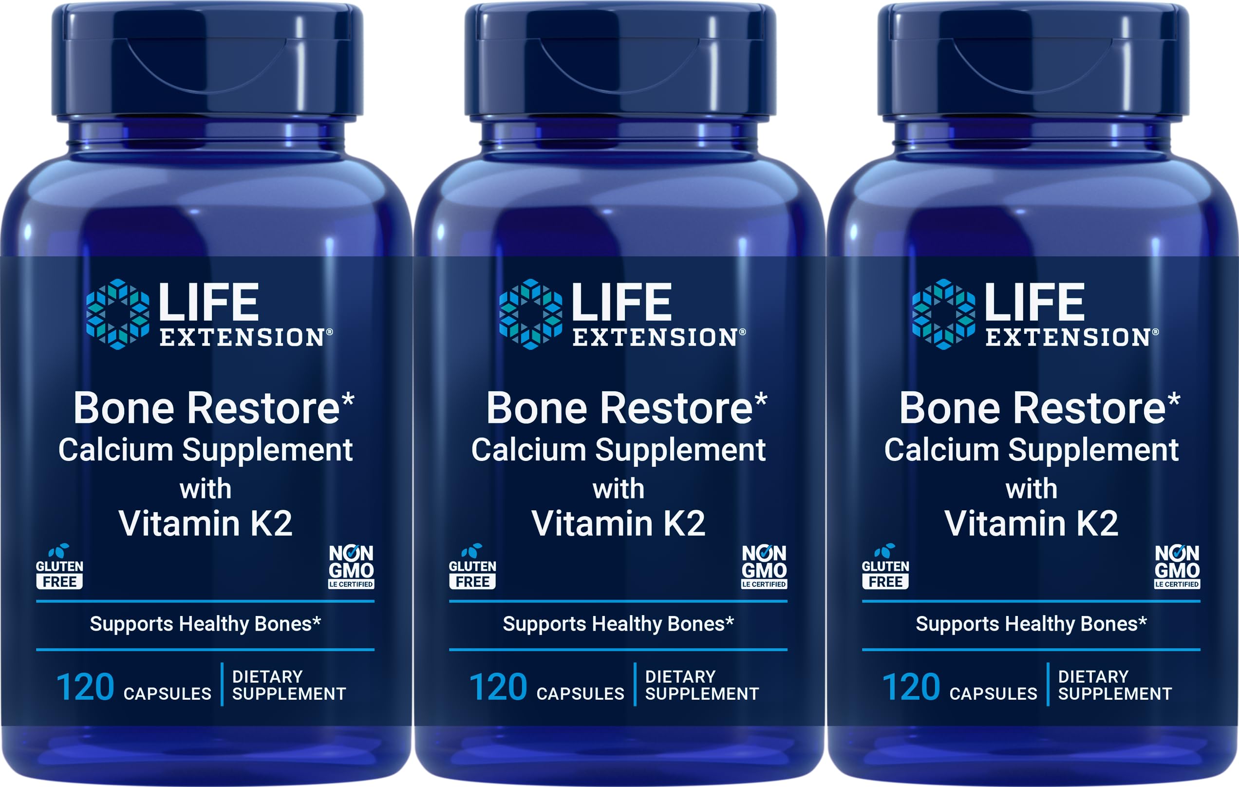 Life Extension Bone Restore Calcium with Vitamin K2 — 120 Capsules (Pack of 3)