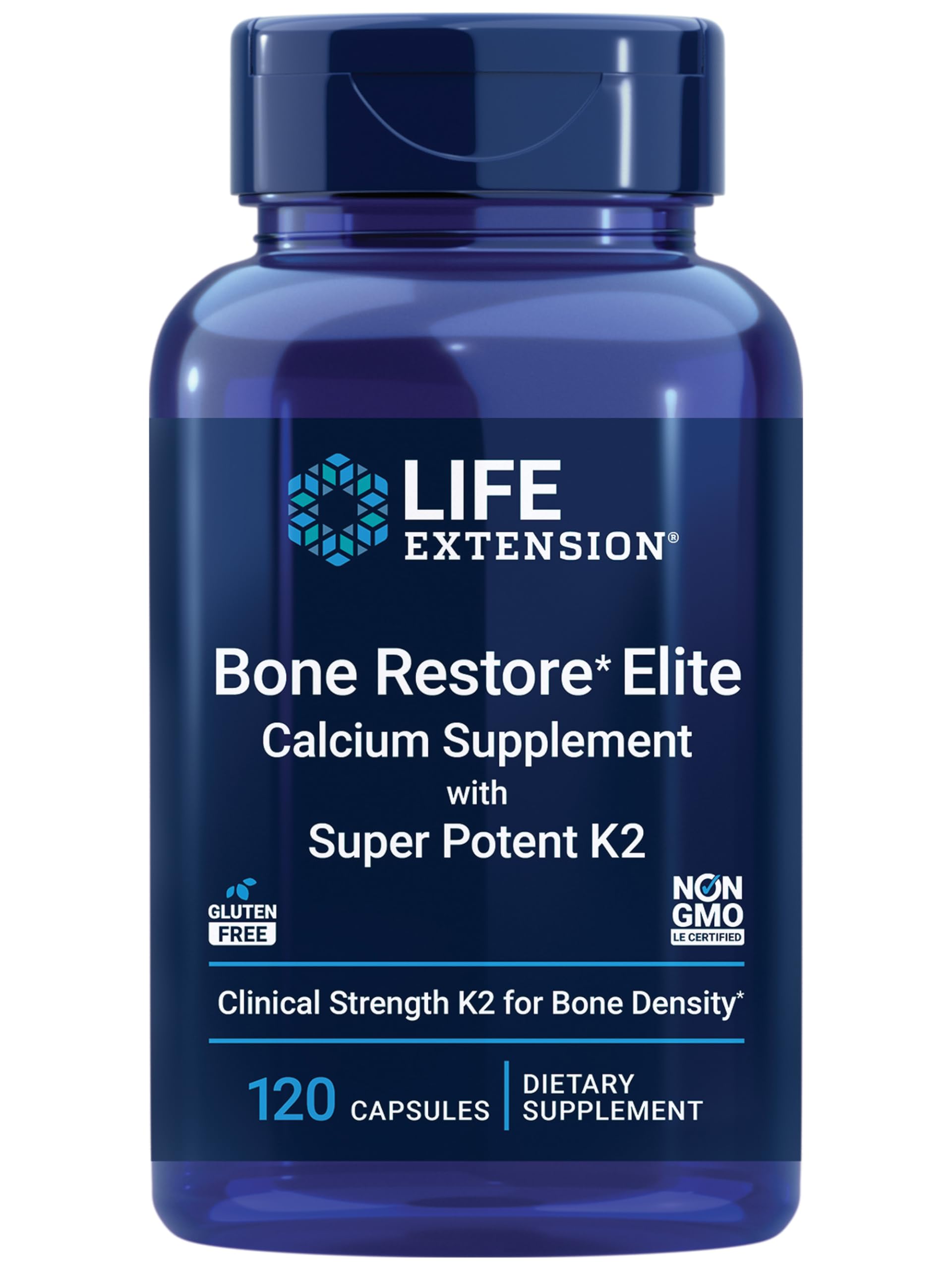 Bone Restore Elite Calcium with K2 - Life Extension | Gluten-Free & Non-GMO | 120 Capsules