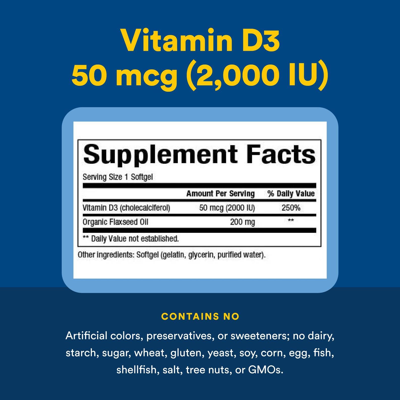 Natural Factors Vitamin D3 2000 IU (50 mcg) | Supports Bones, Muscles & Immunity | 120 Softgels