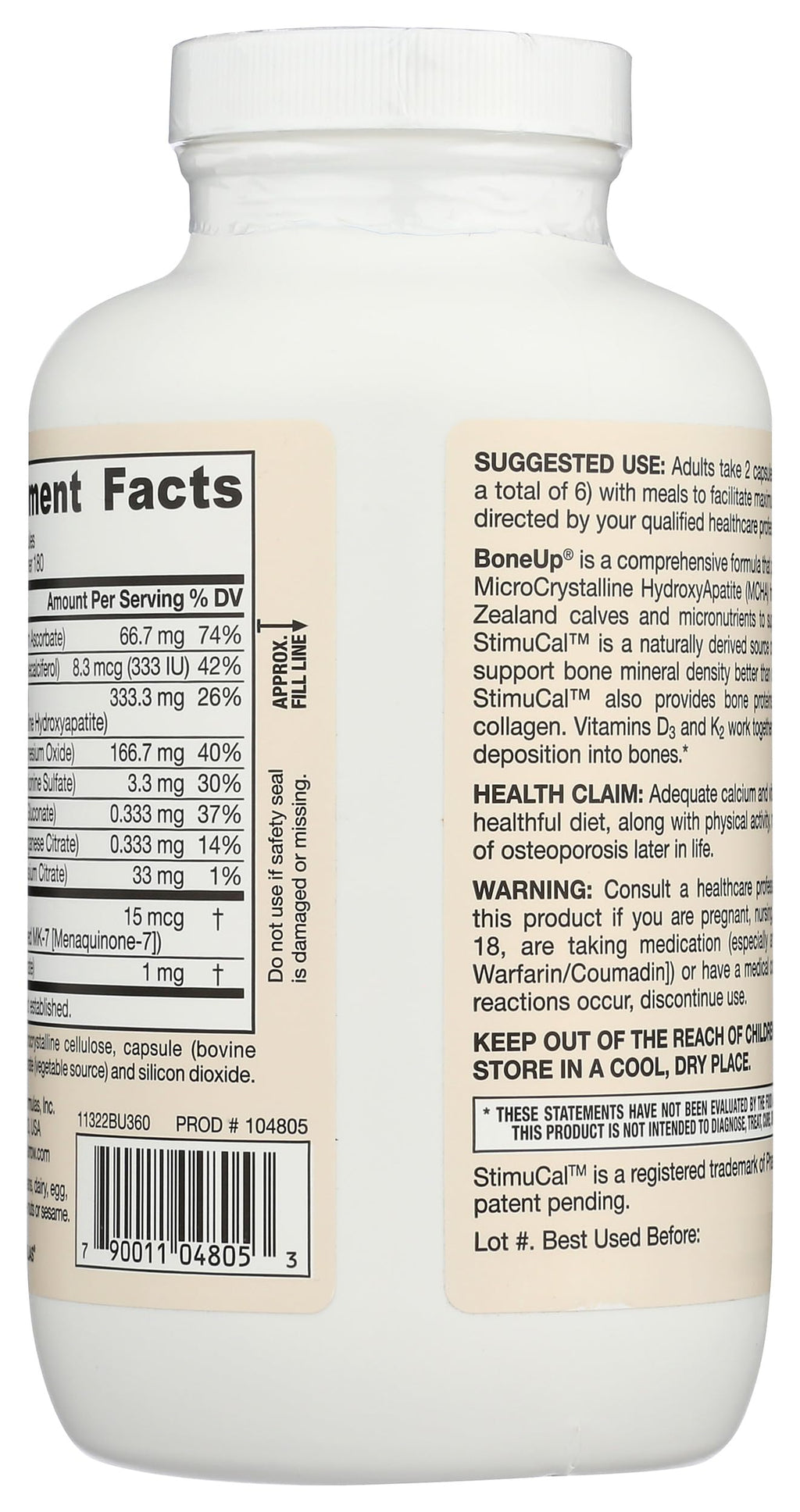 Jarrow Formulas BoneUp – Bone Health Micronutrient Formula (360 Capsules, 180 Servings) with D3, K2 MK-7 & Calcium